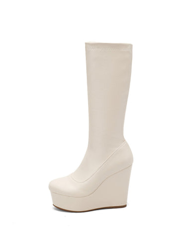 White Wedge High Heeled Women's Tall Boots