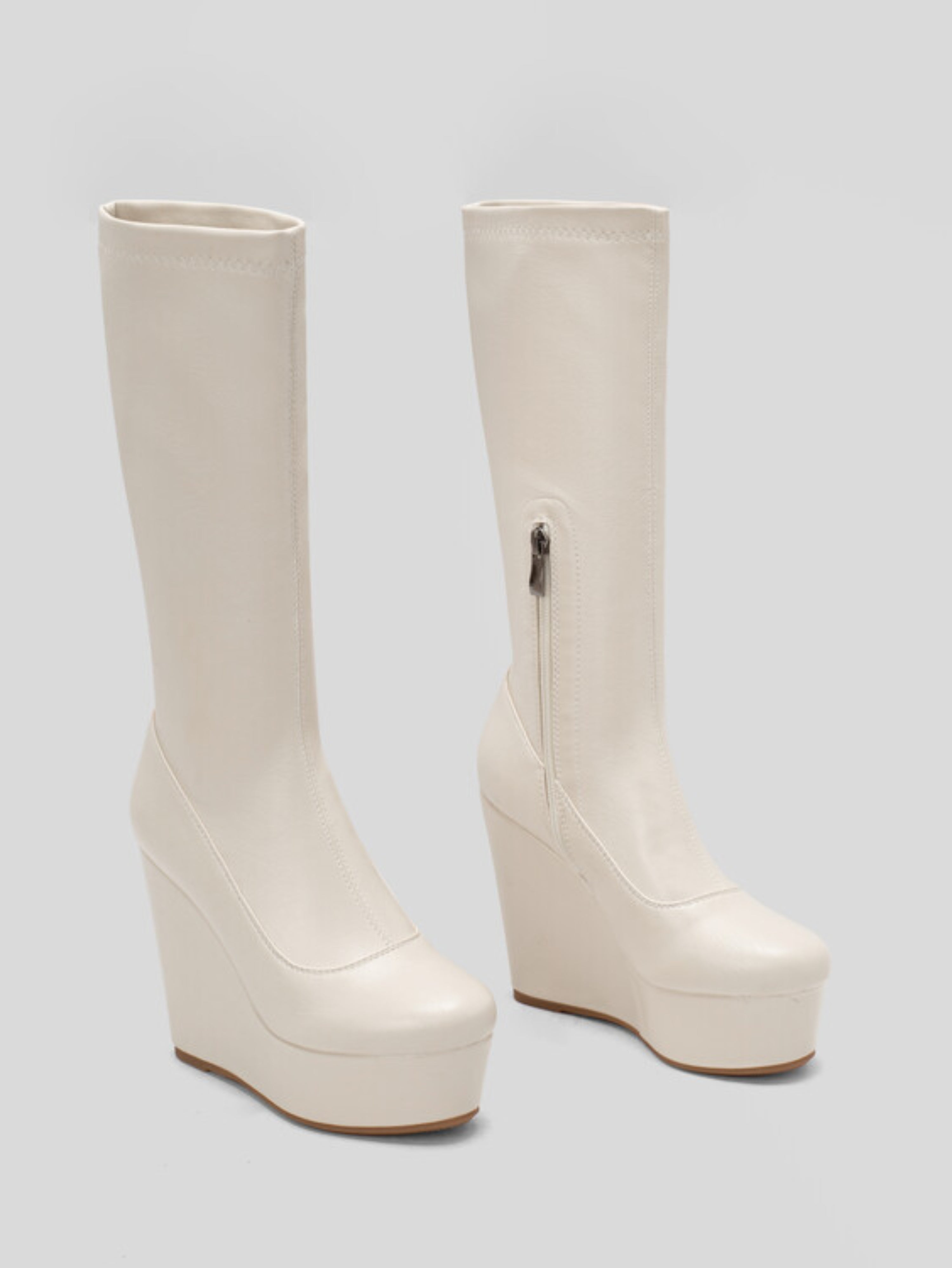 White Wedge High Heeled Women's Tall Boots