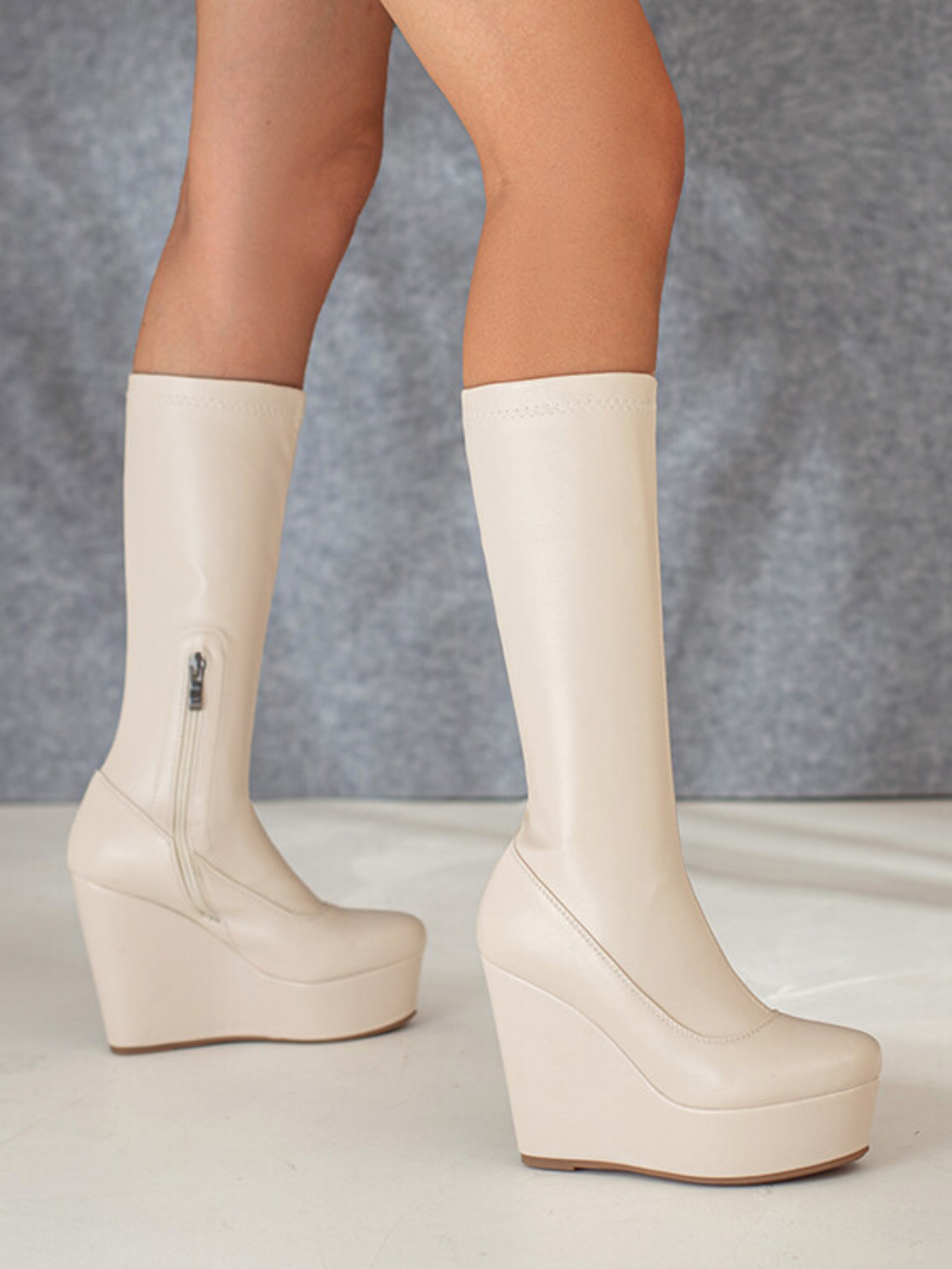White Wedge High Heeled Women's Tall Boots