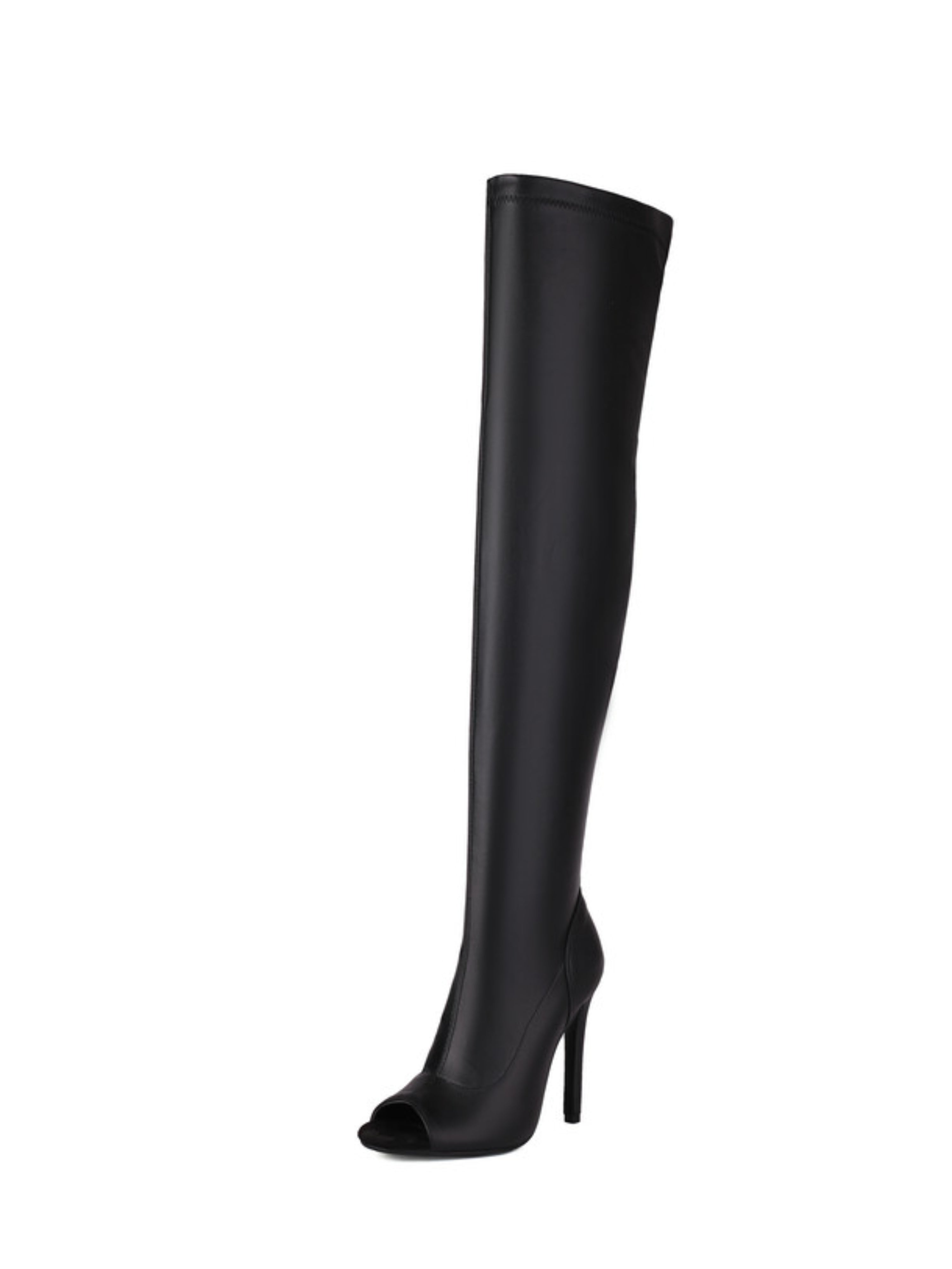 Black Peep Toe High-Heel Knee-High Boots for Women