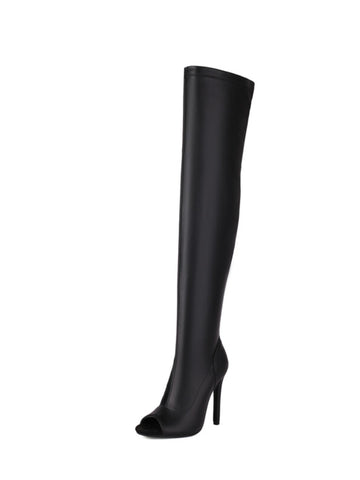 Black Peep Toe High-Heel Over-The-Knee Boots Women