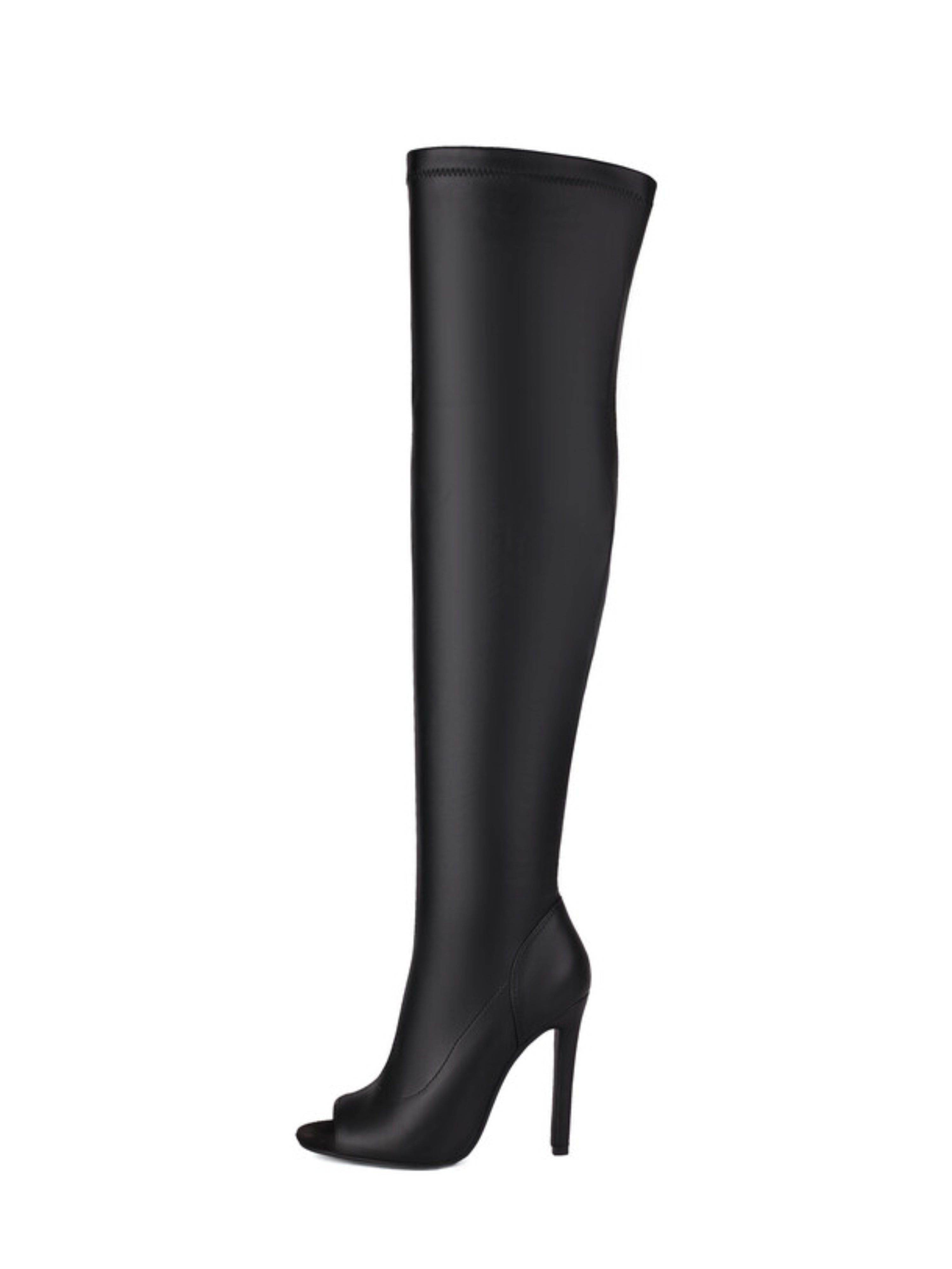Black Peep Toe High-Heel Knee-High Boots for Women