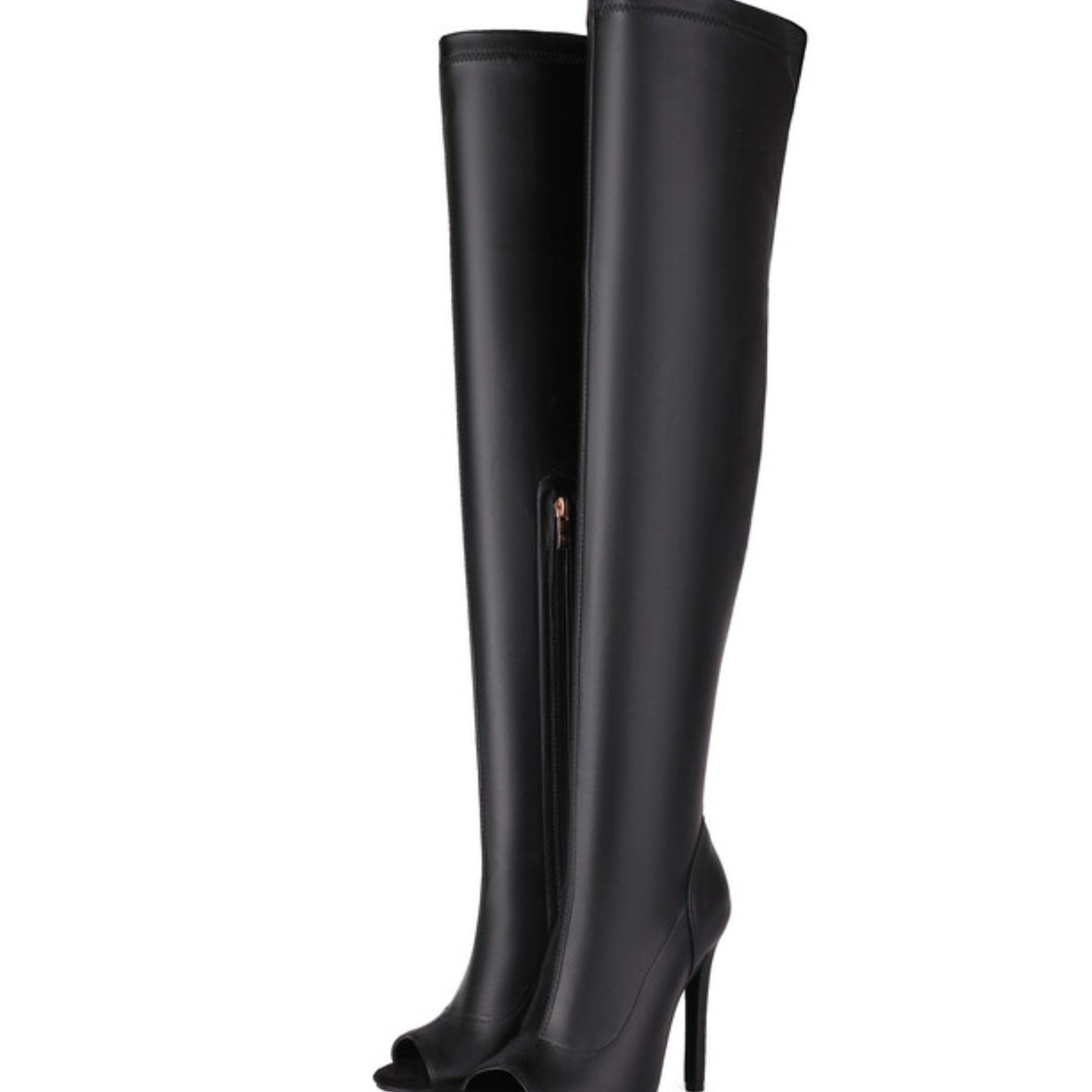 Black Peep Toe High-Heel Knee-High Boots for Women