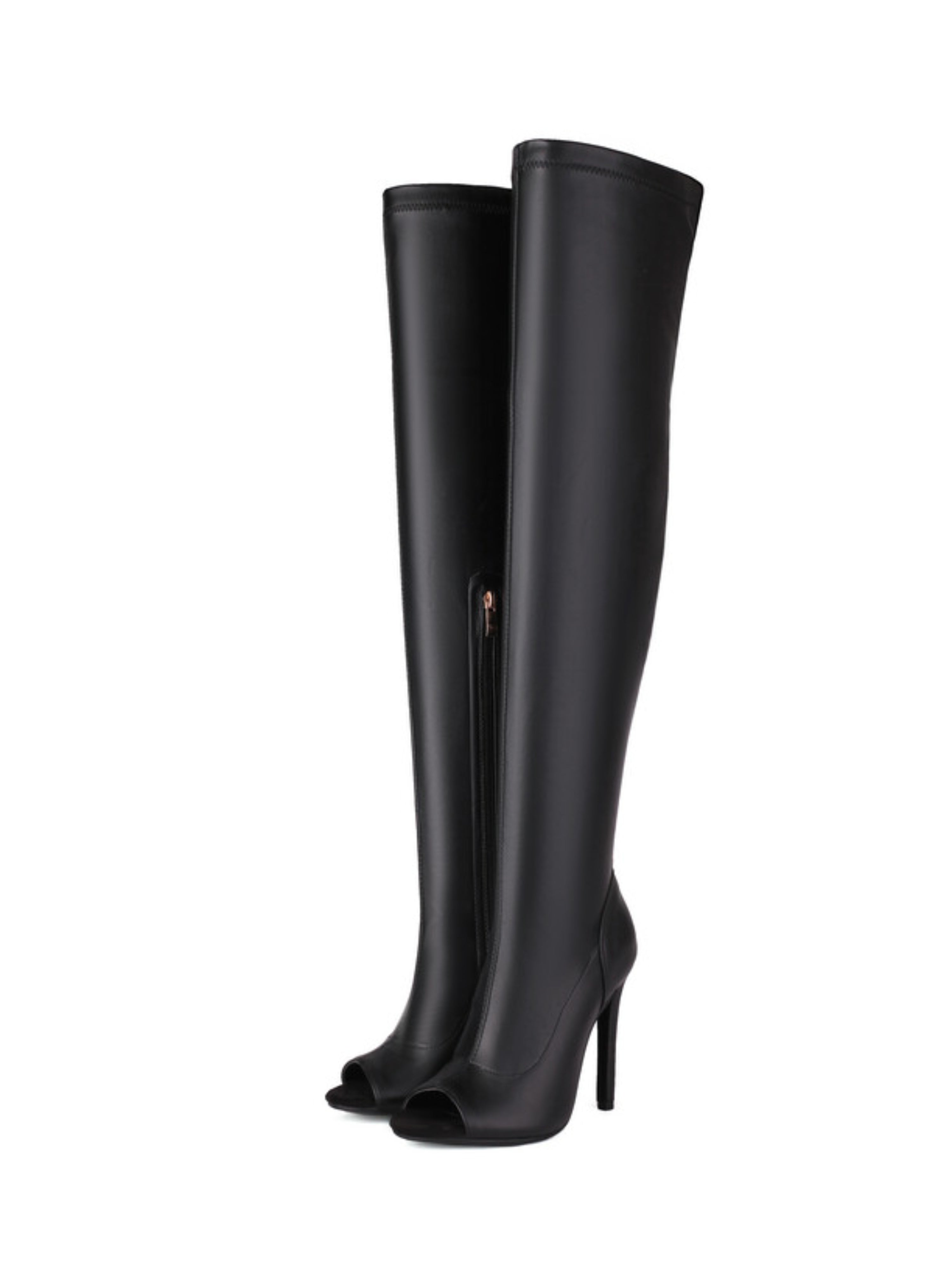Black Peep Toe High-Heel Knee-High Boots for Women