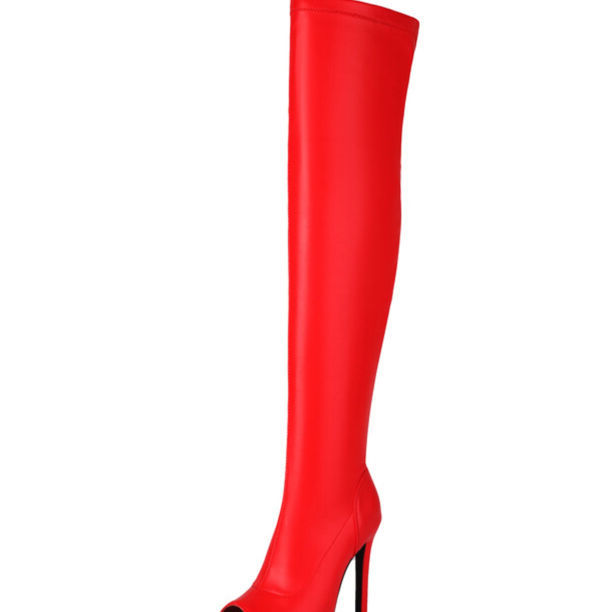 Women's Red Over-the-Knee High Heel Peep Toe Boots