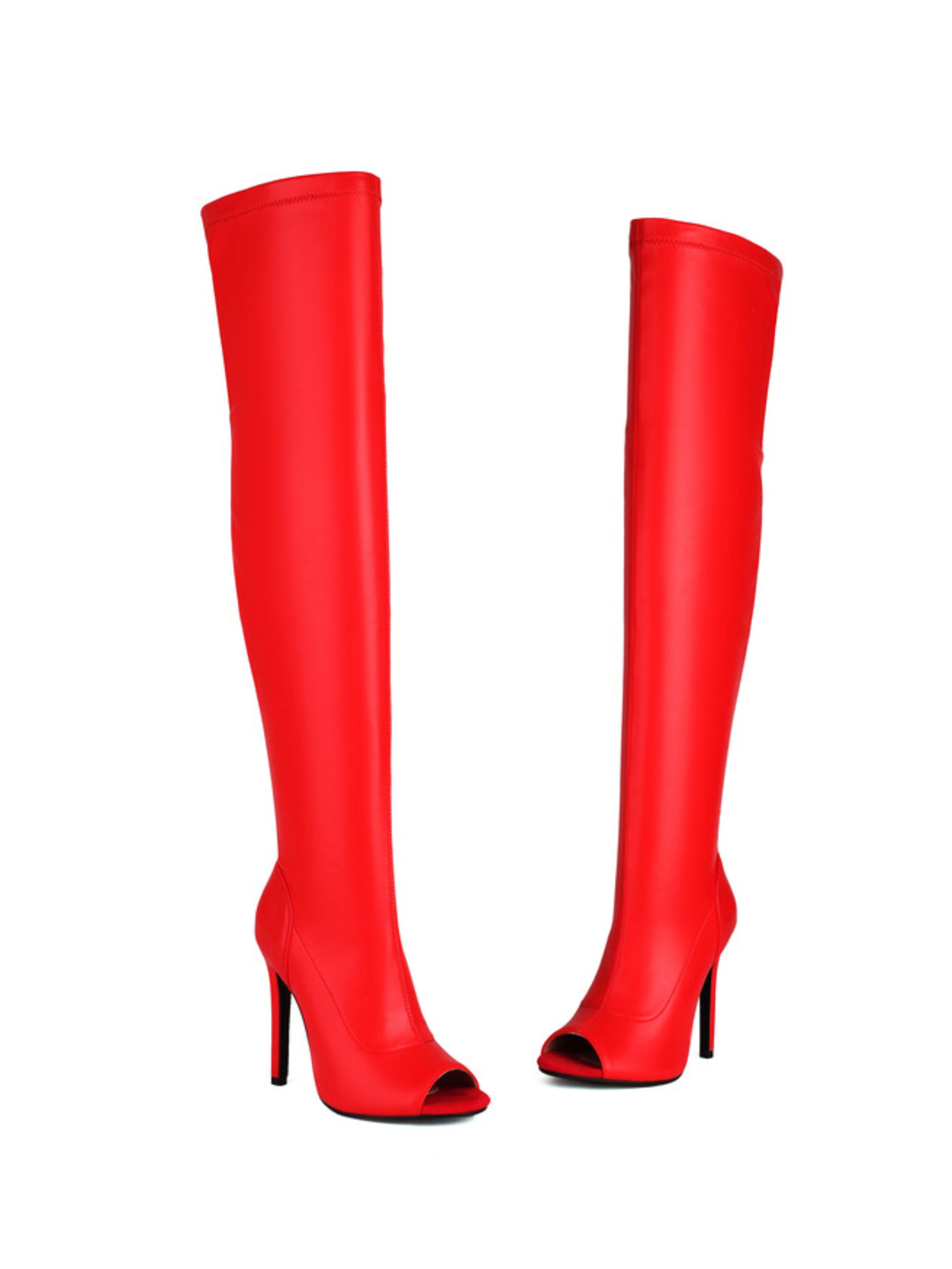 Women's Red Over-the-Knee High Heel Peep Toe Boots