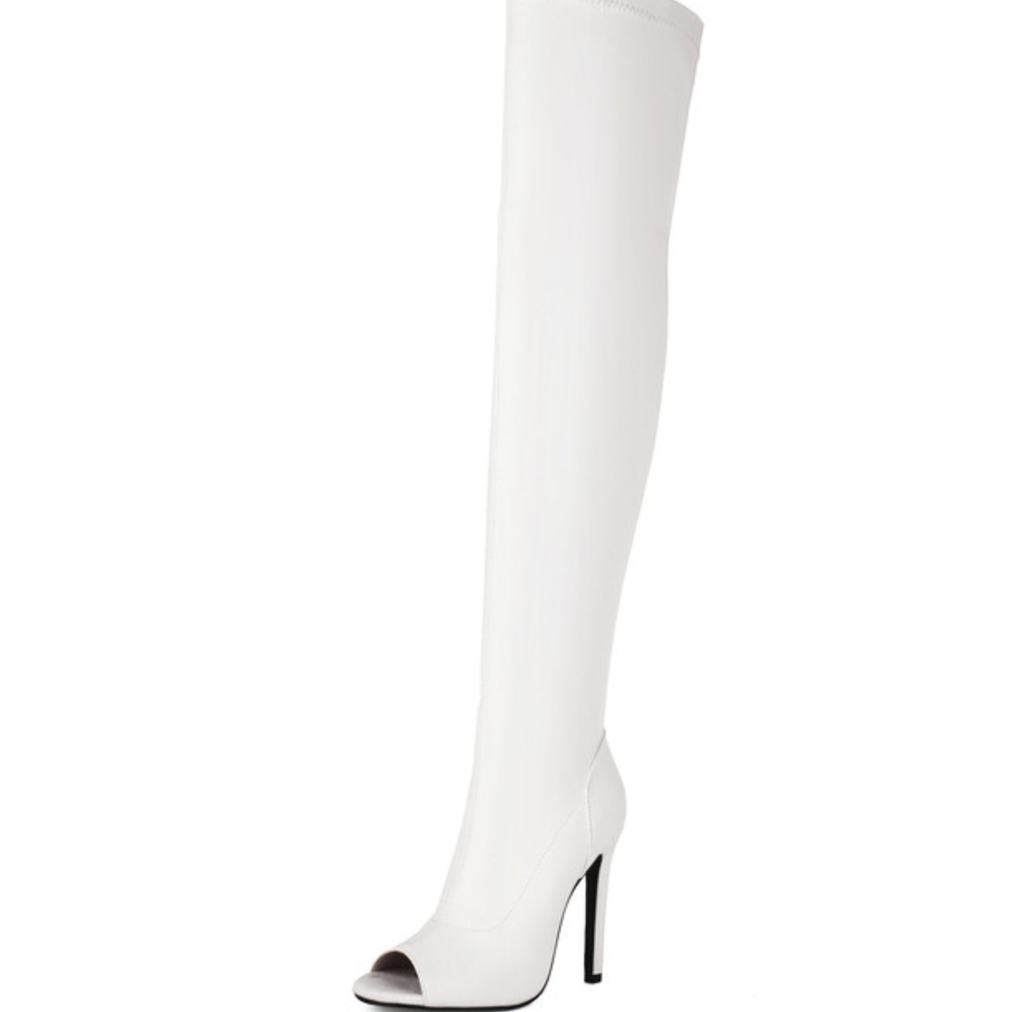 White Peep Toe Thigh-High Boots with Heels