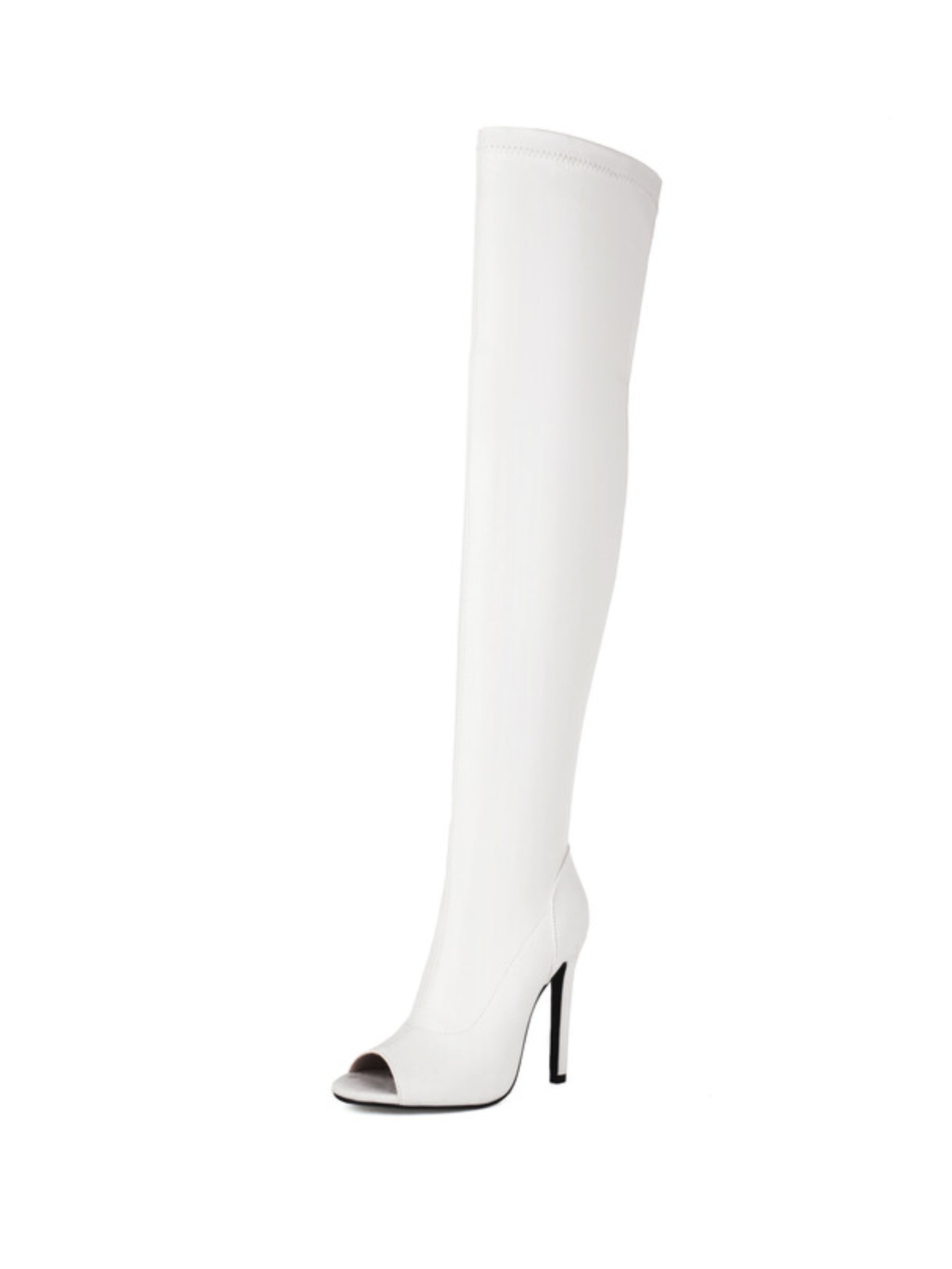 White Peep Toe Thigh-High Boots with Heels