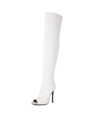 White Peep Toe Thigh-High Boots with Heels