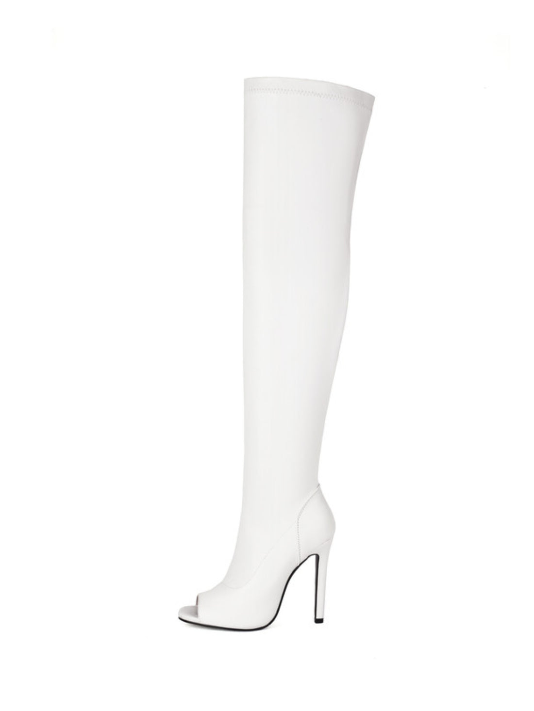 White Peep Toe Thigh-High Boots with Heels