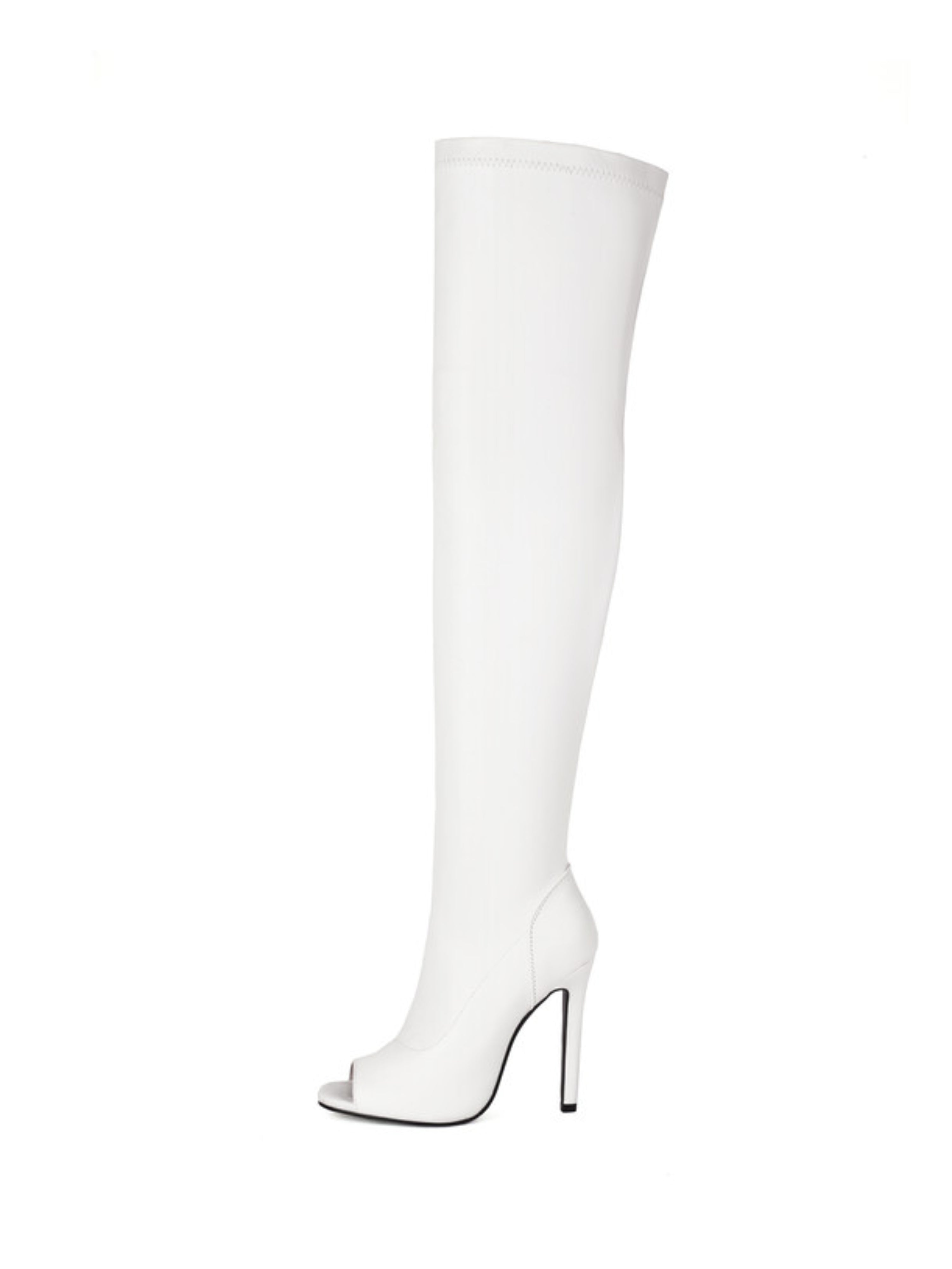 White Peep Toe Thigh-High Boots with Heels