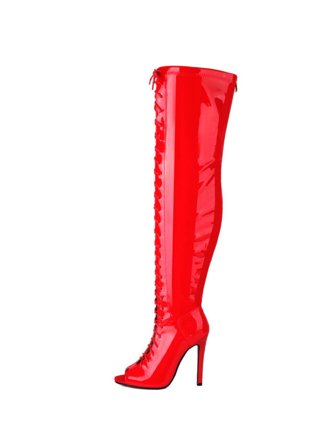 Red Peep Toe Lace-Up Over-The-Knee Boots Women