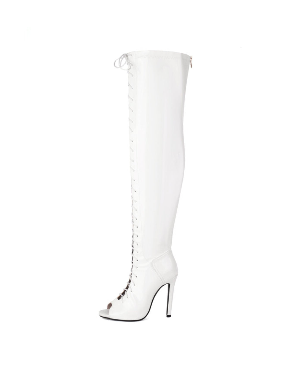 White Faux Leather Peep Toe Women's Thigh-High Boots