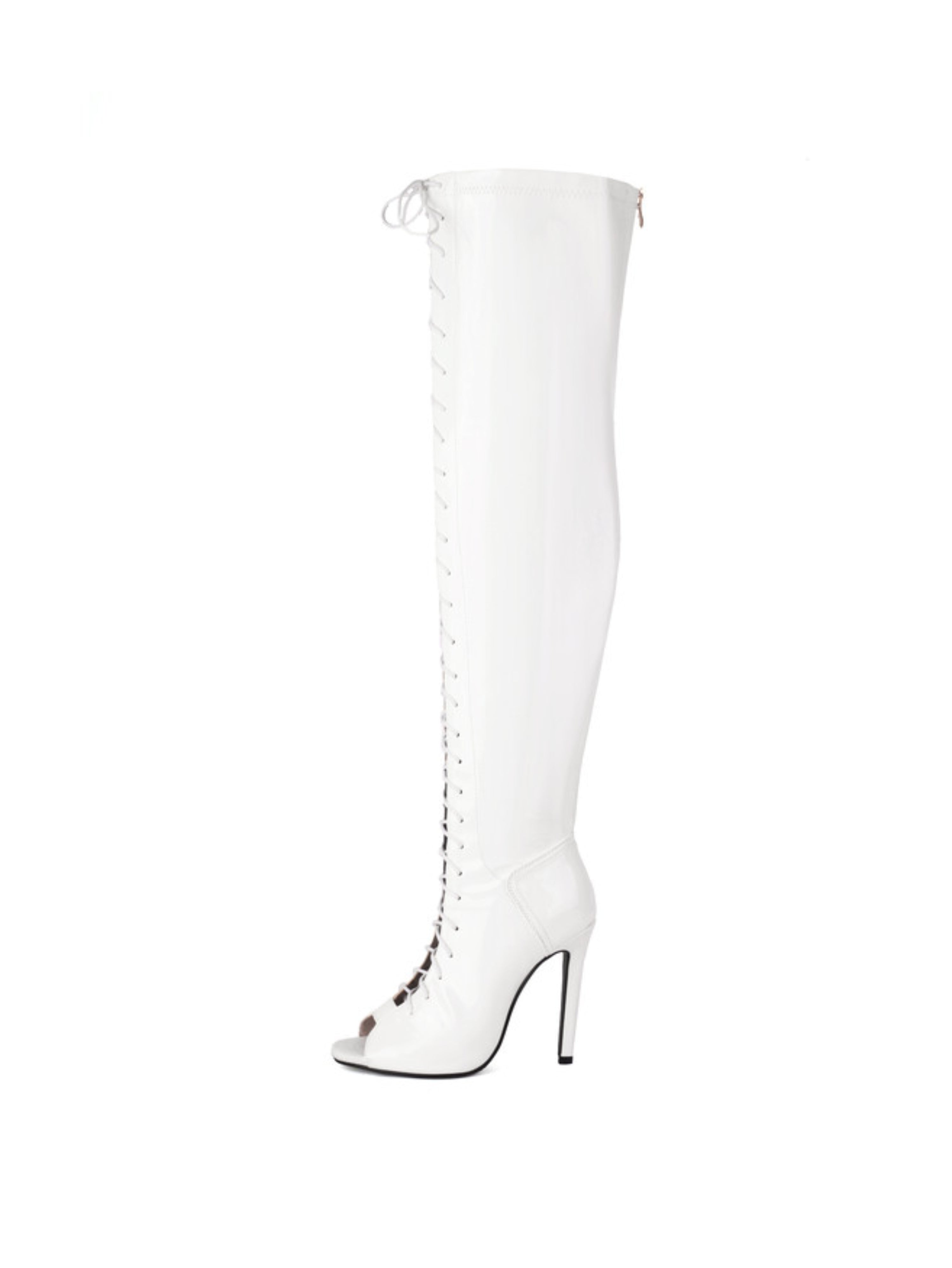 White Faux Leather Peep Toe Women's Thigh-High Boots