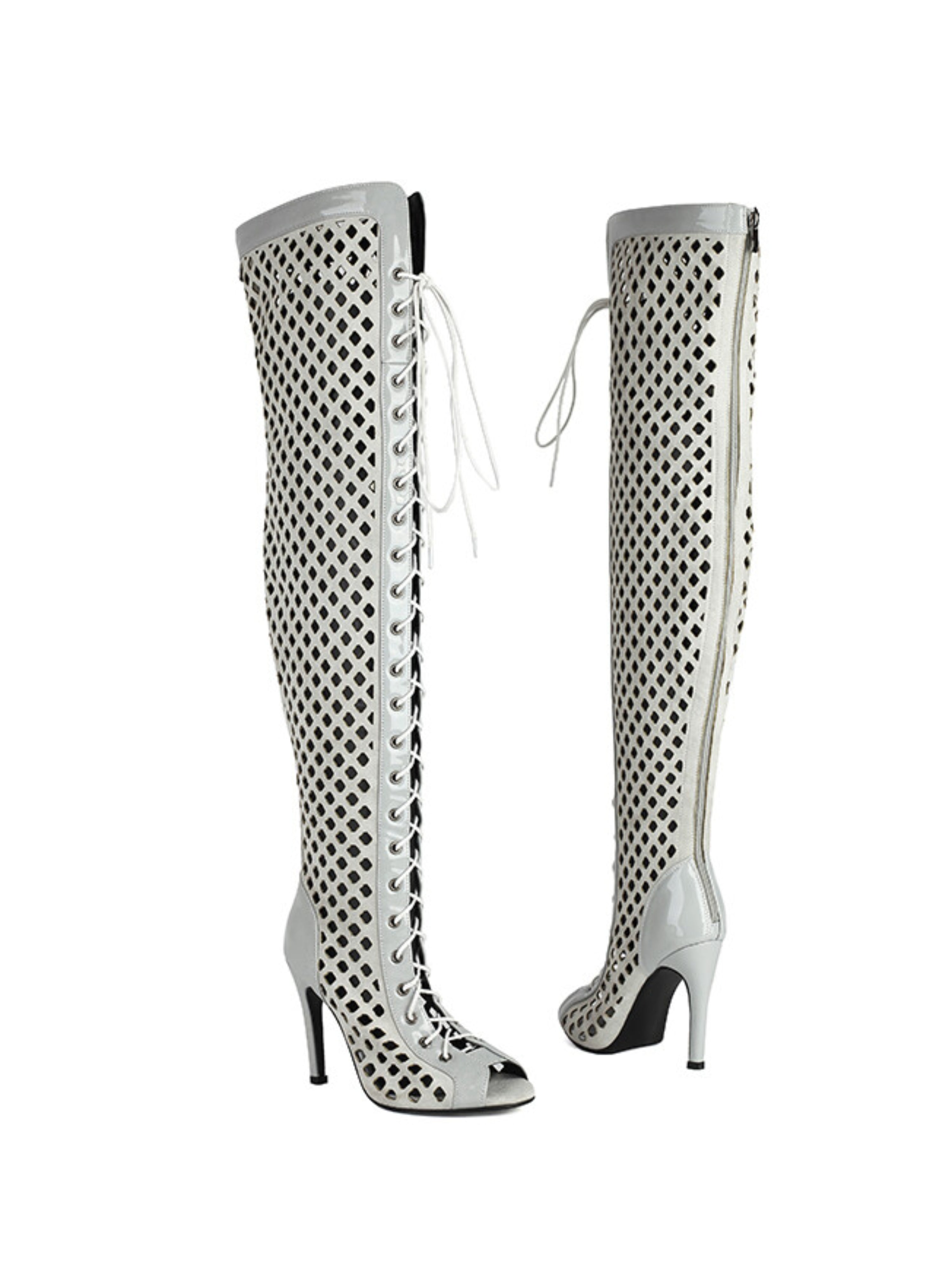 Gray High-Heel Women's Over-The-Knee Lace-Up Boots