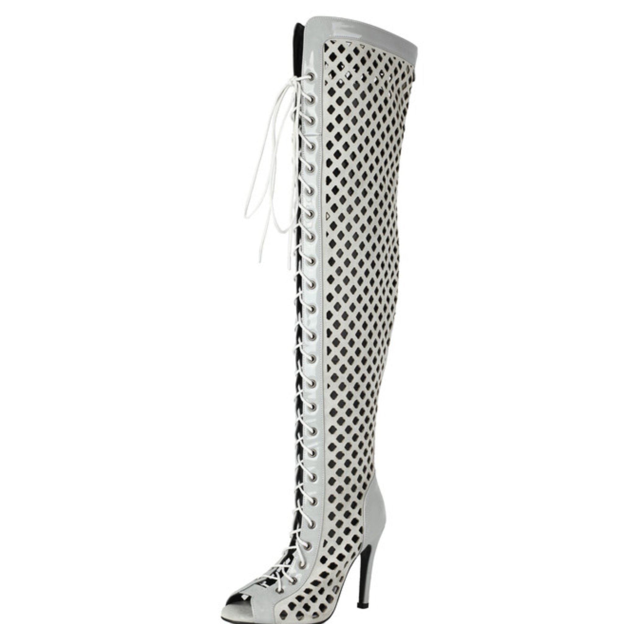 Gray High-Heel Women's Over-The-Knee Lace-Up Boots