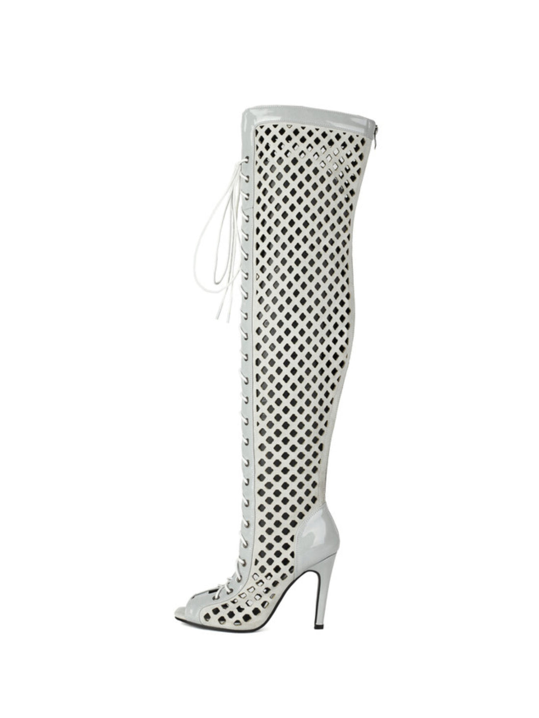 Gray High-Heel Women's Over-The-Knee Lace-Up Boots