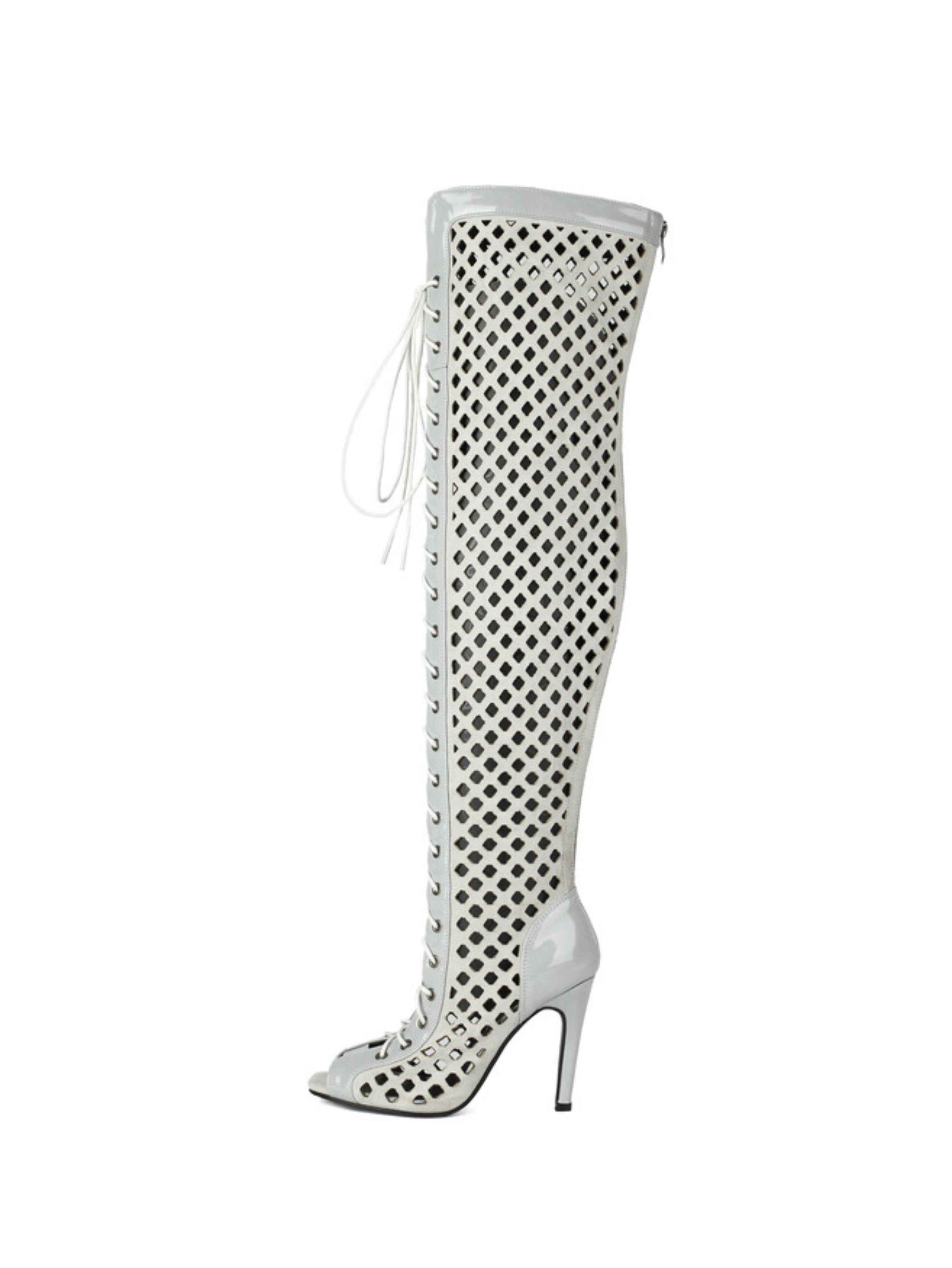 Gray High-Heel Women's Over-The-Knee Lace-Up Boots