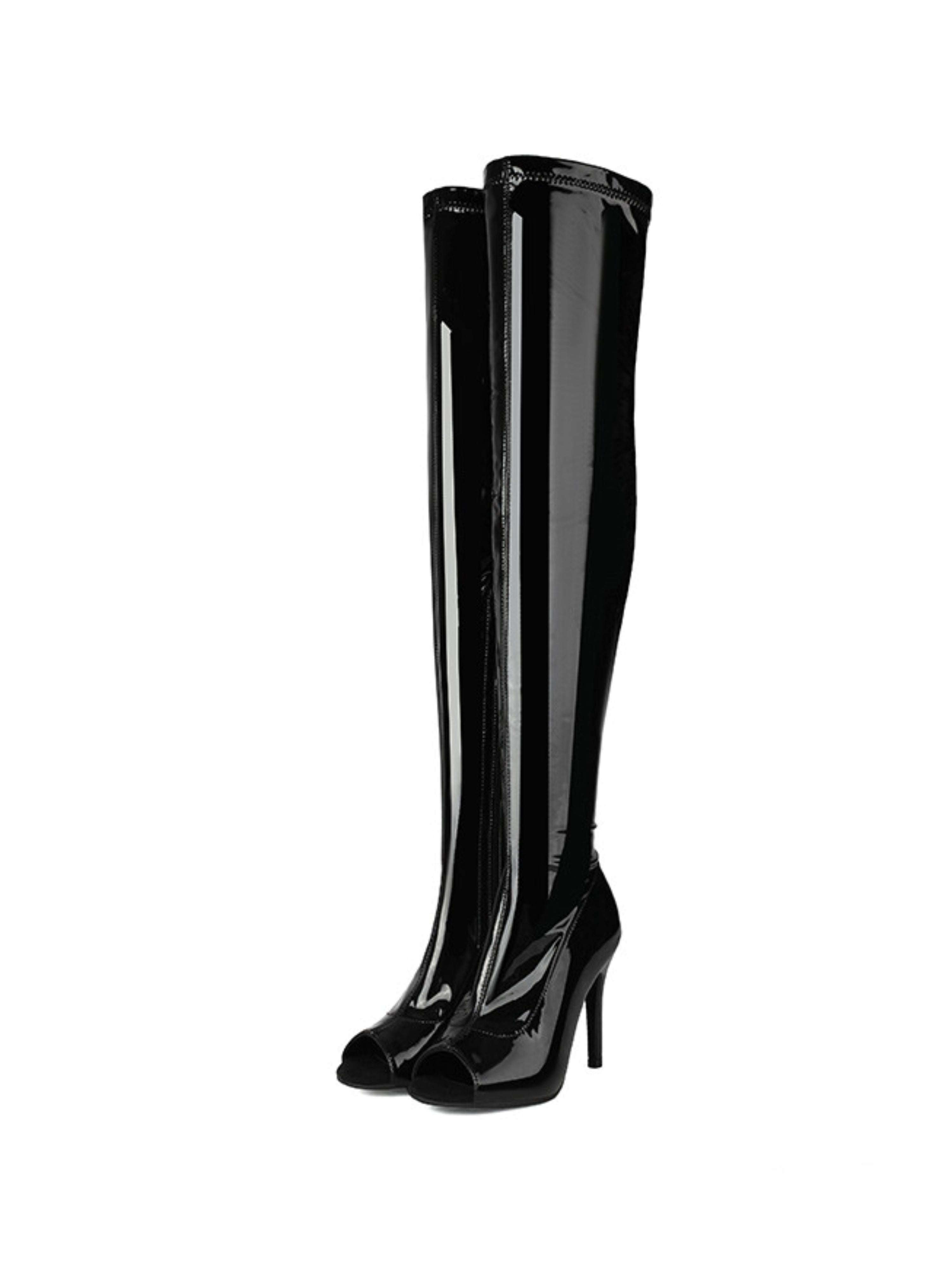 Black Peep Toe High Heeled Thigh High Boots Women