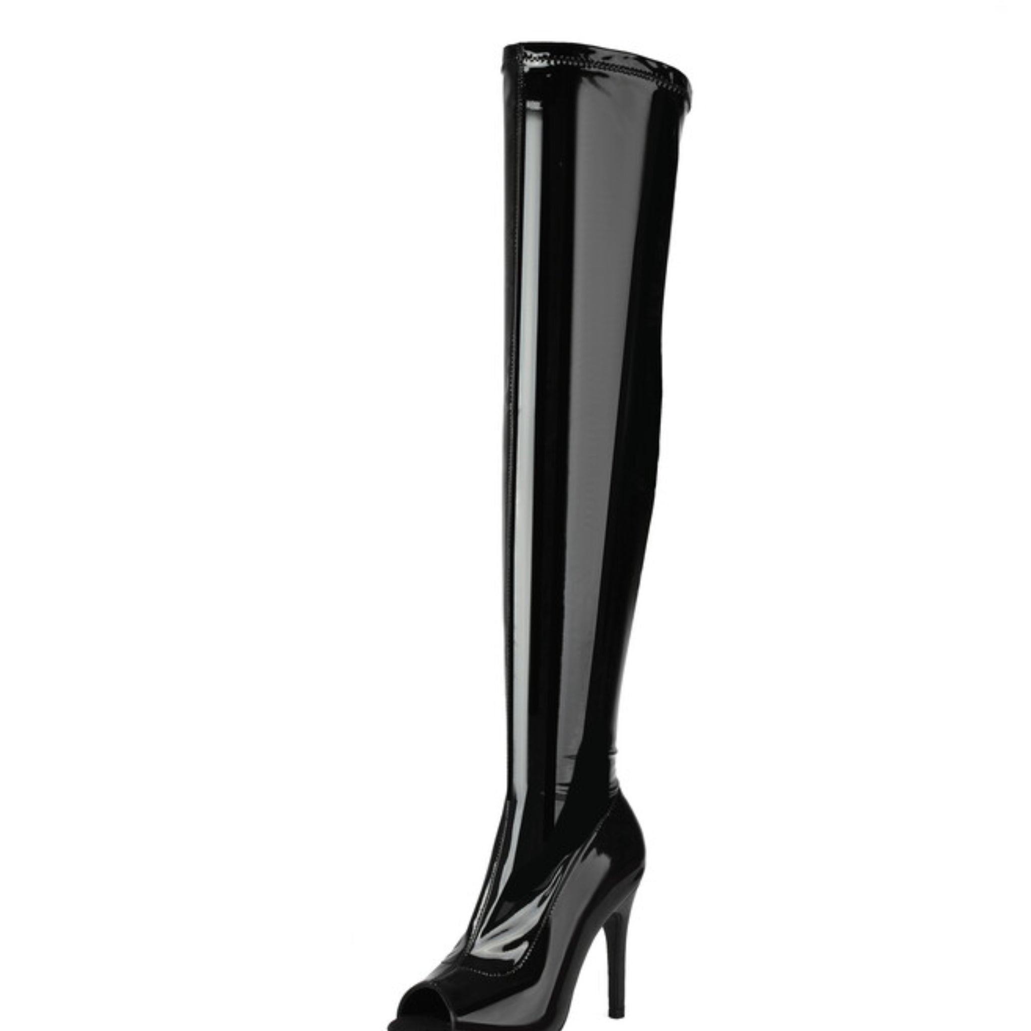 Black Peep Toe High Heeled Thigh High Boots Women
