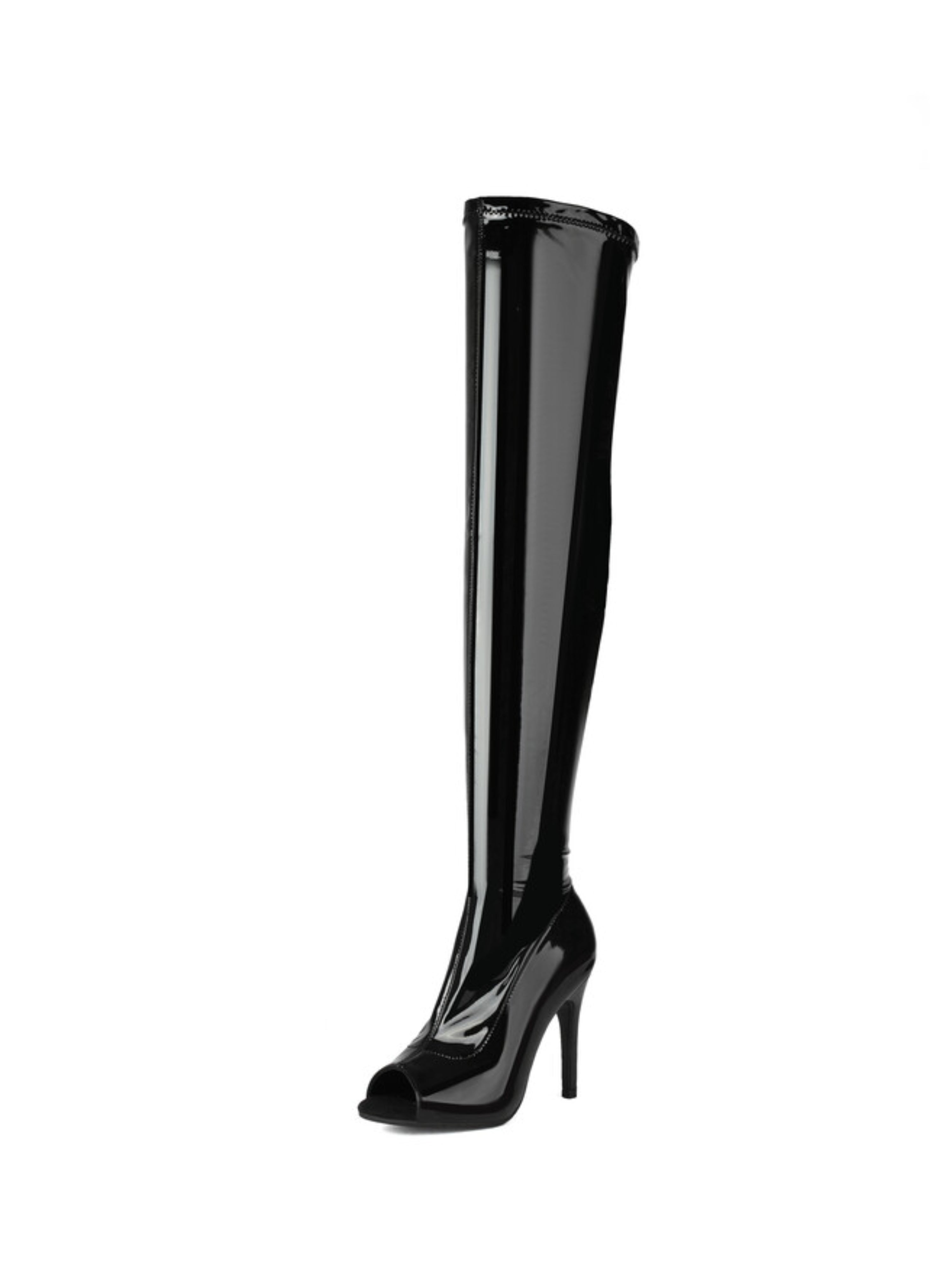 Black Peep Toe High Heeled Thigh High Boots Women