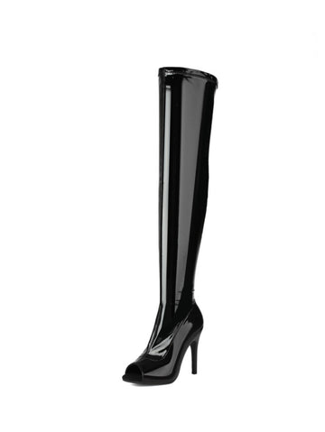 Black Peep Toe High Heeled Thigh High Boots Women