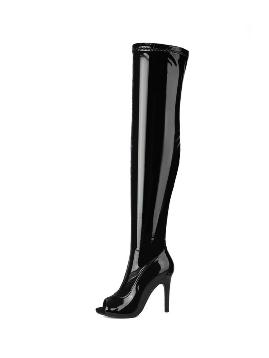 Black Peep Toe High Heeled Thigh High Boots Women