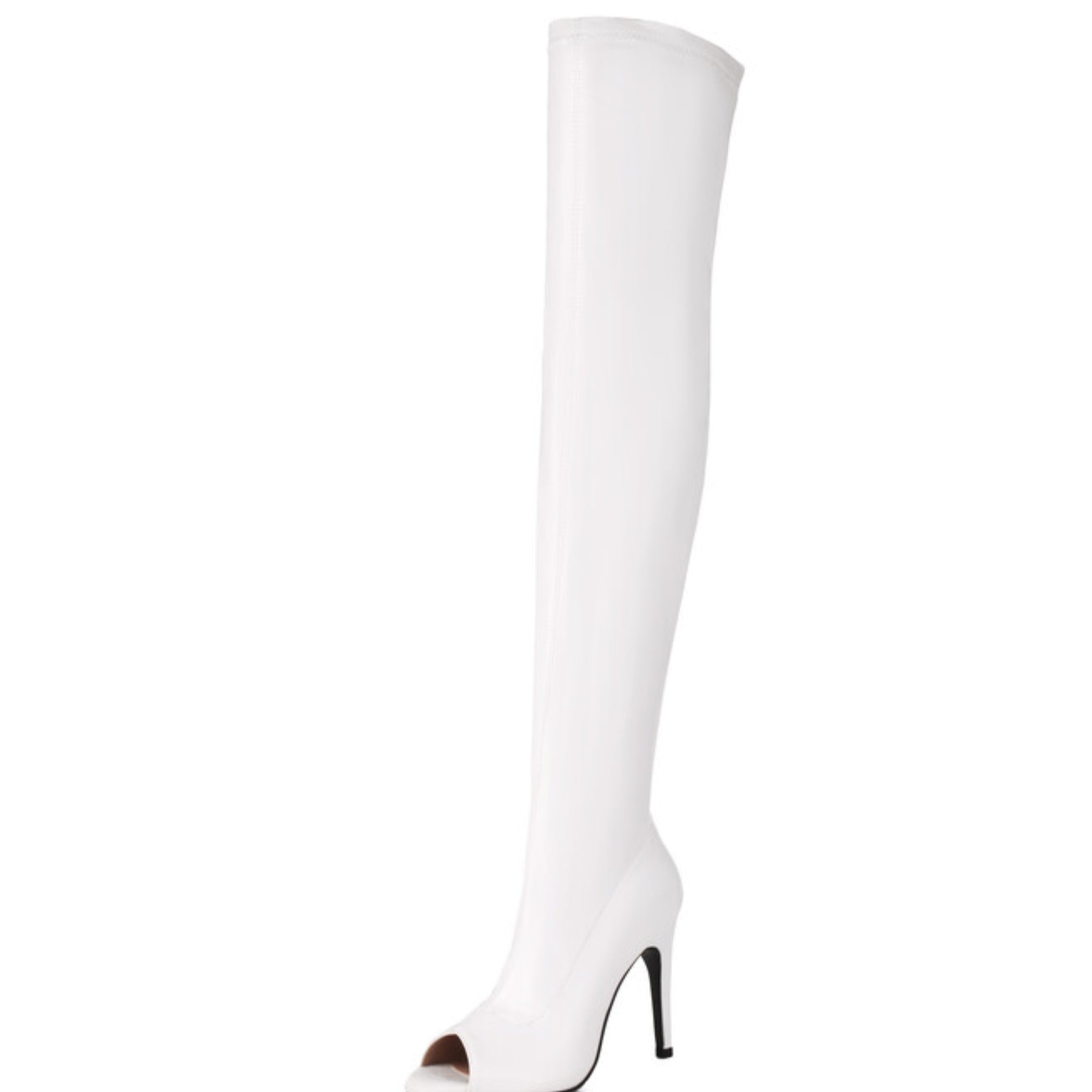 White Peep Toe Over-The-Knee Boots with Heels