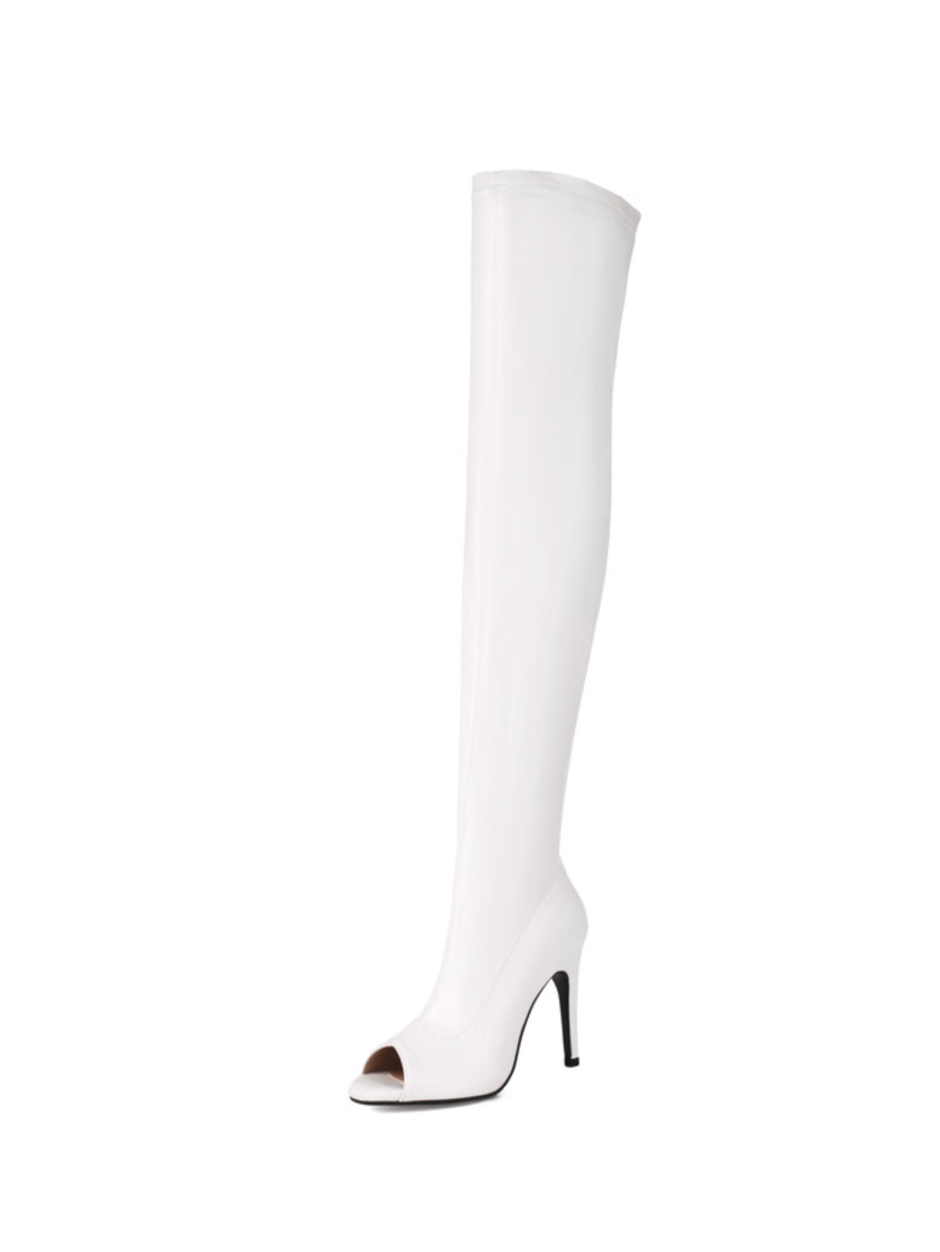 White Peep Toe Over-The-Knee Boots with Heels