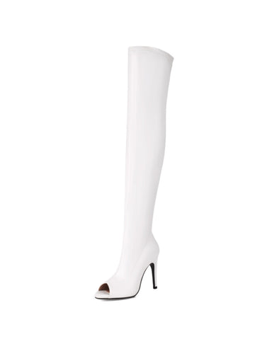 White Peep Toe Over-The-Knee Boots with Heels