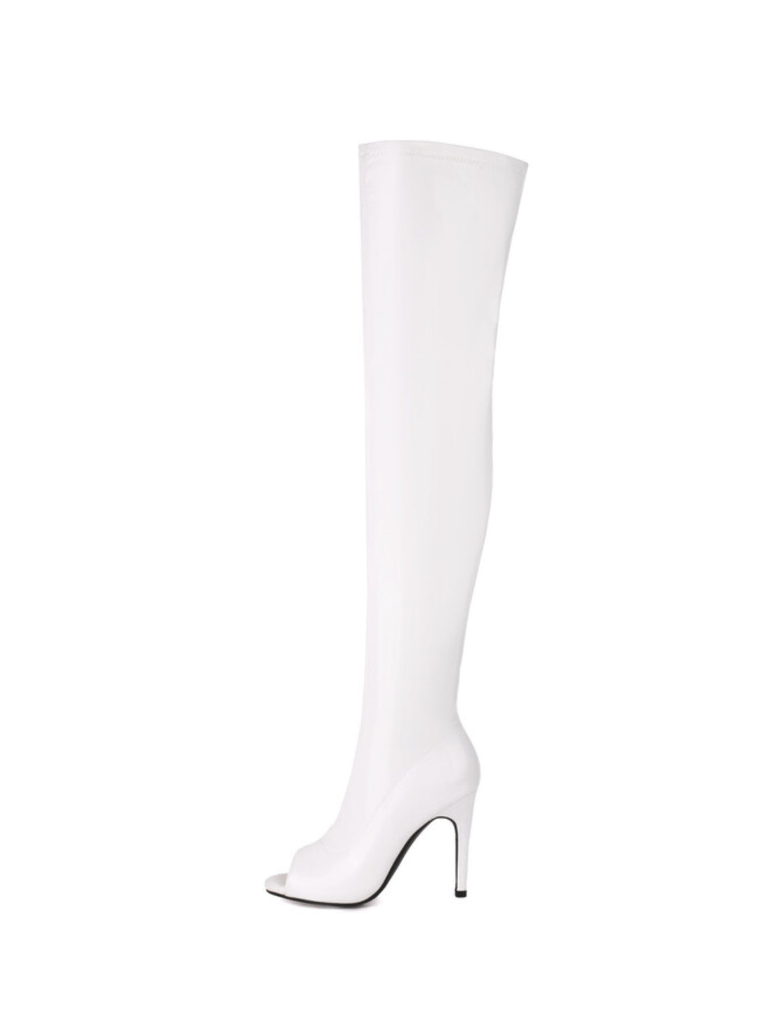 White Peep Toe Over-The-Knee Boots with Heels