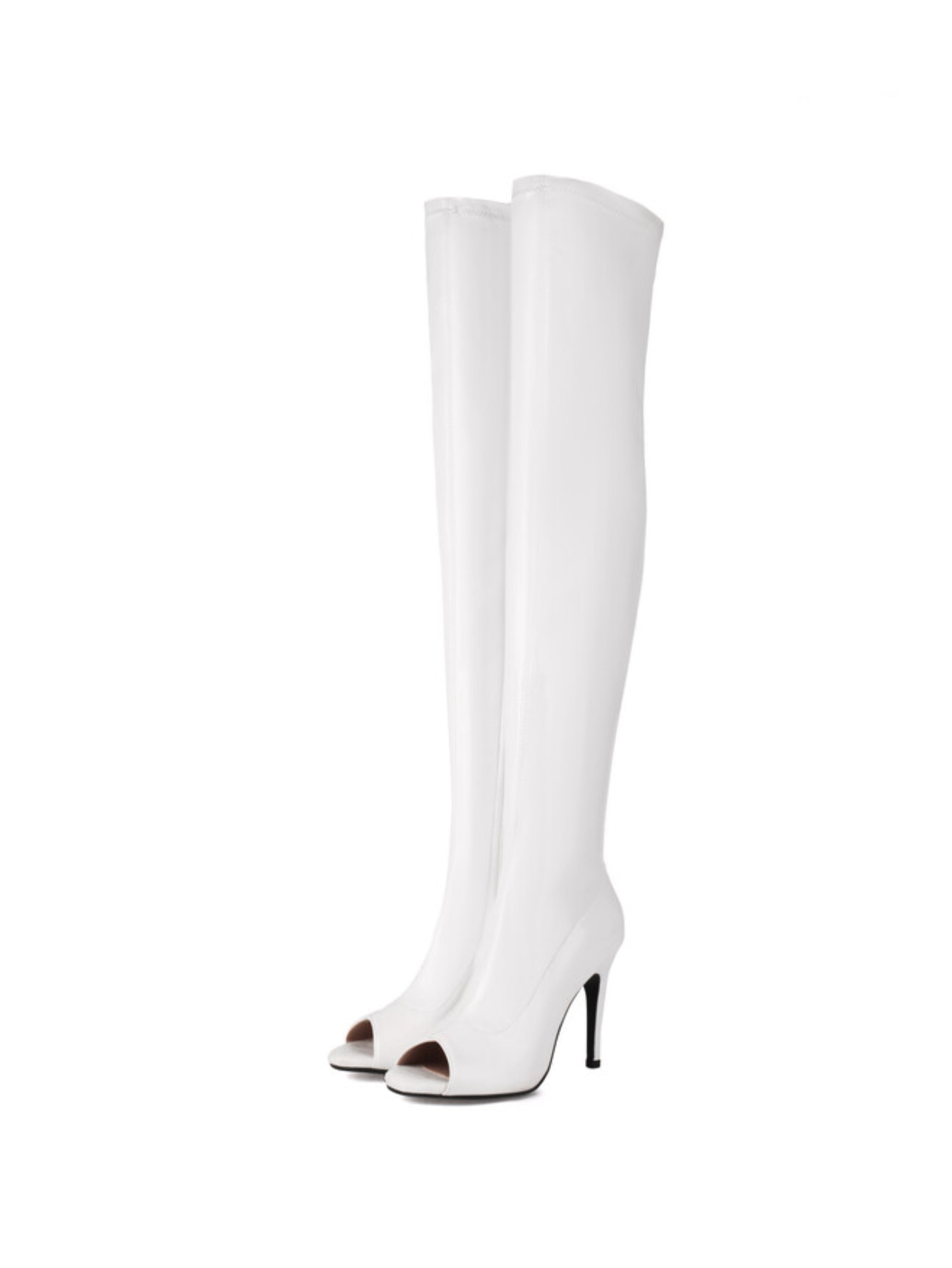 White Peep Toe Over-The-Knee Boots with Heels