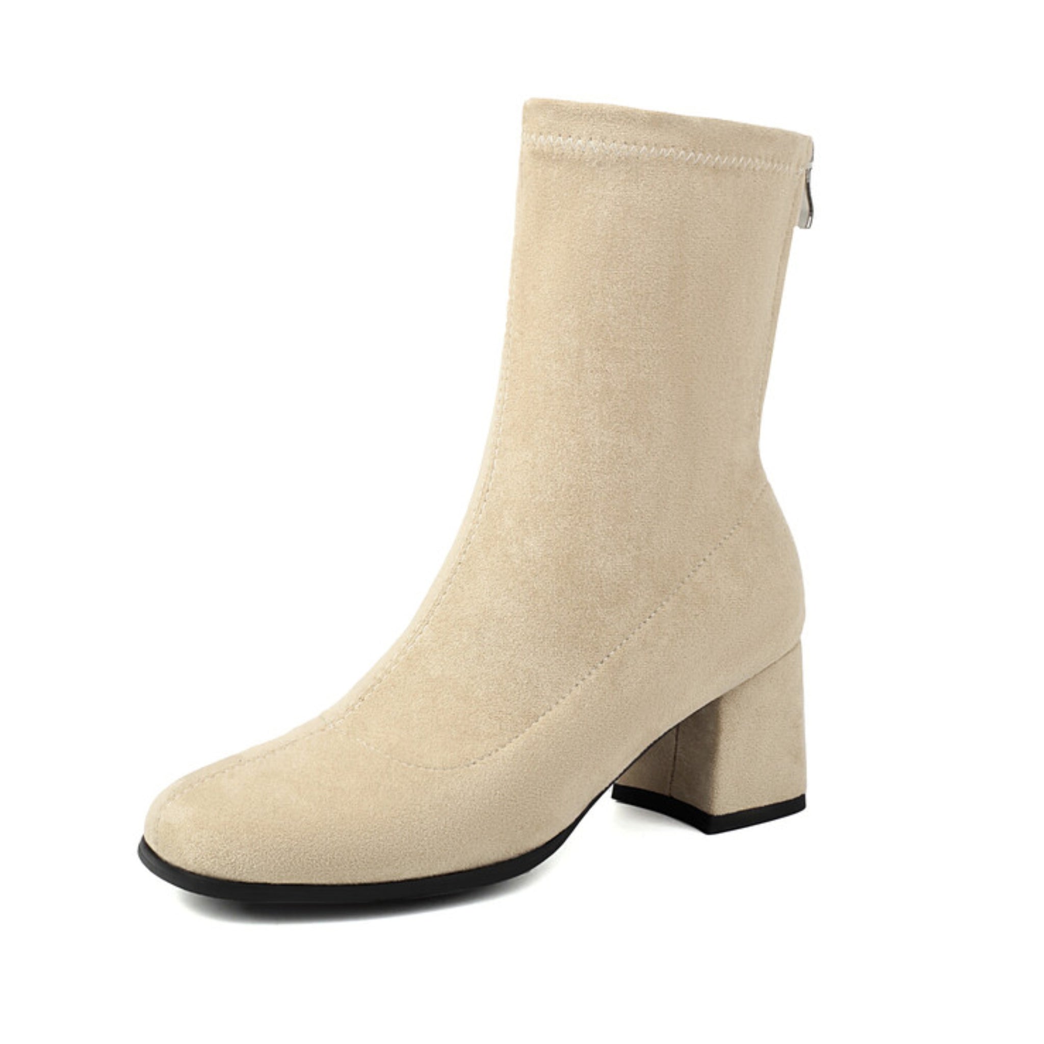 Beige Square Toe Women's Ankle Boots with Heels