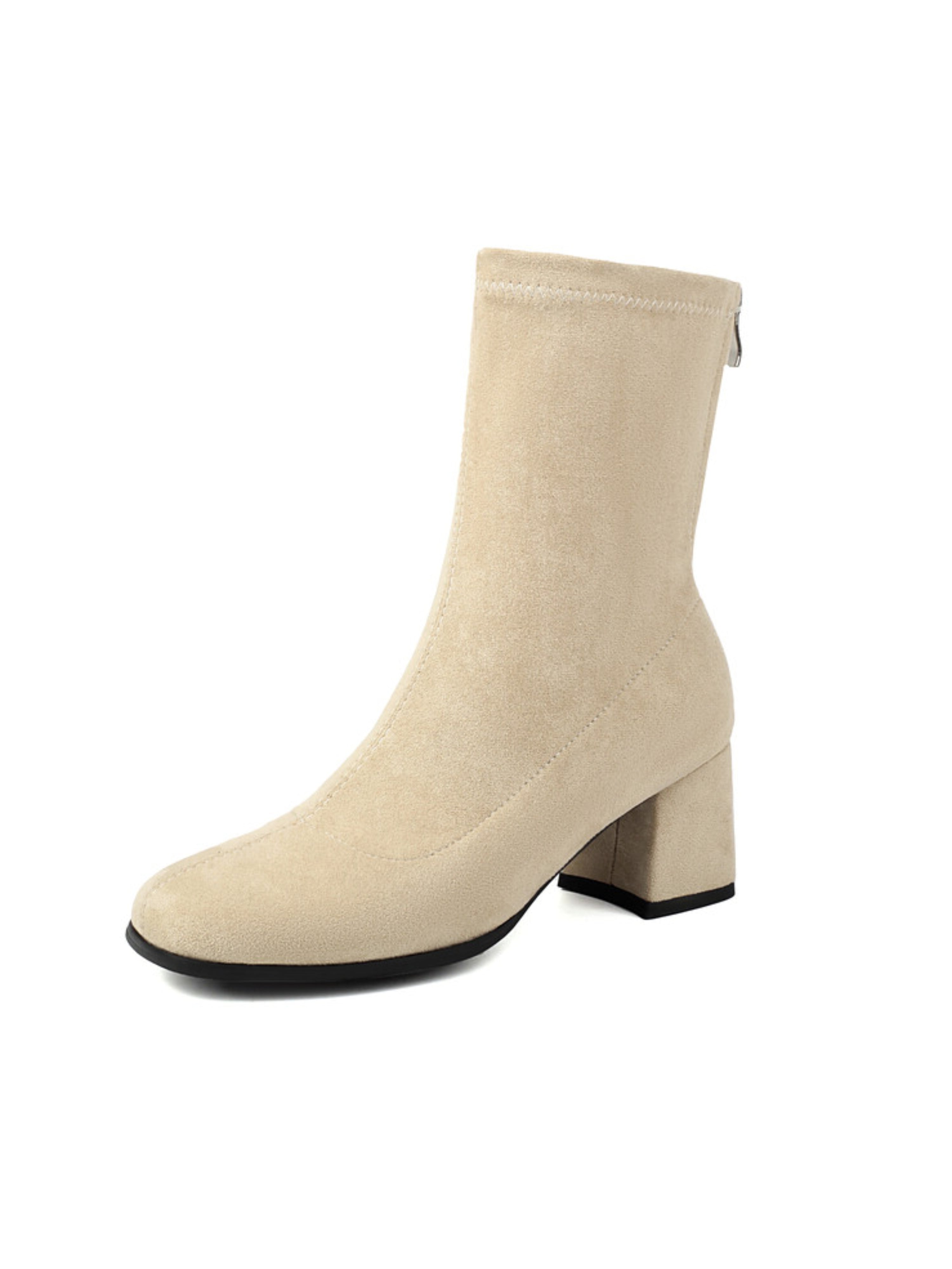 Beige Square Toe Women's Ankle Boots with Heels