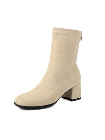 Beige Square Toe Women's Ankle Boots with Heels