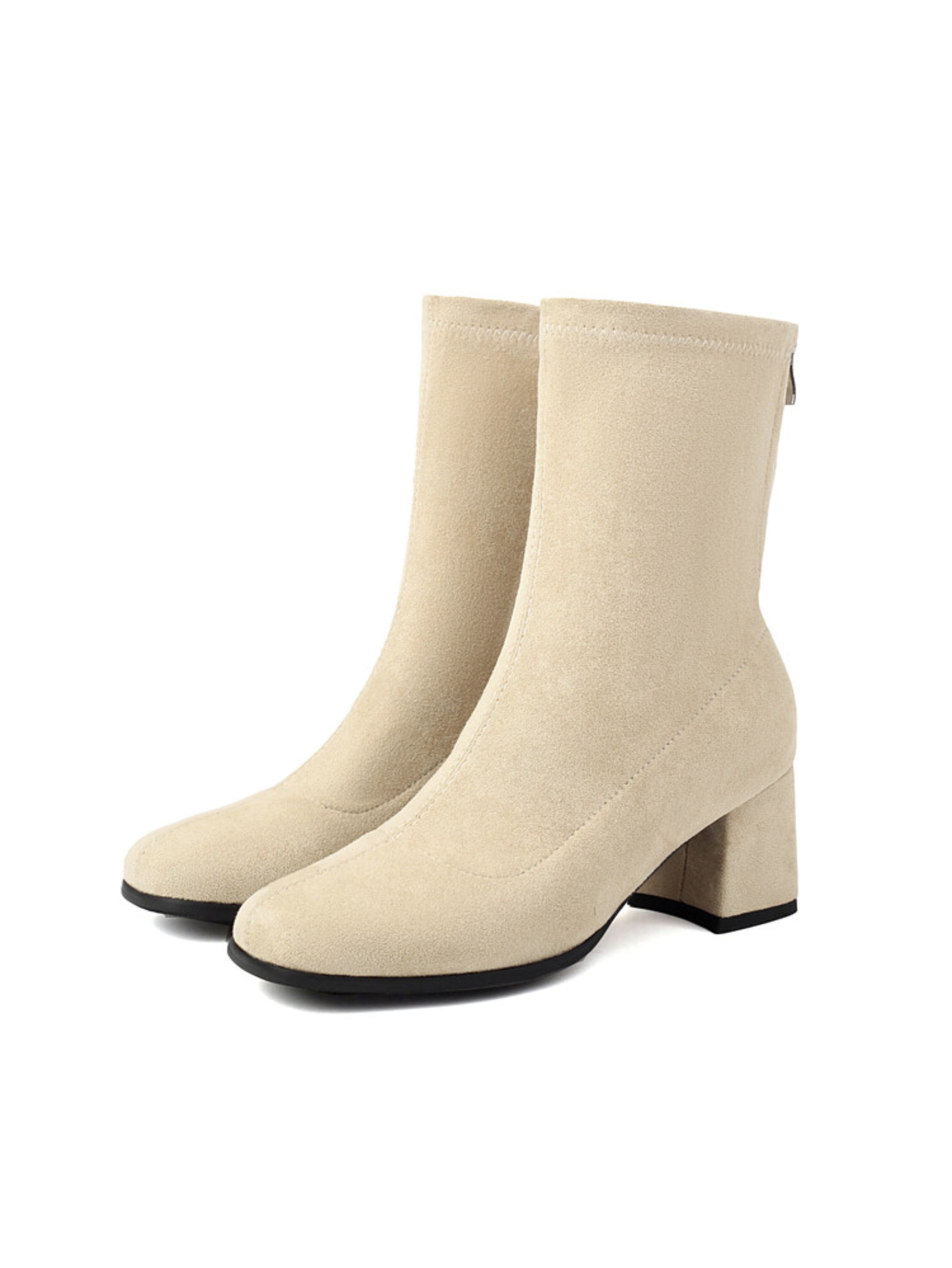 Beige Square Toe Women's Ankle Boots with Heels