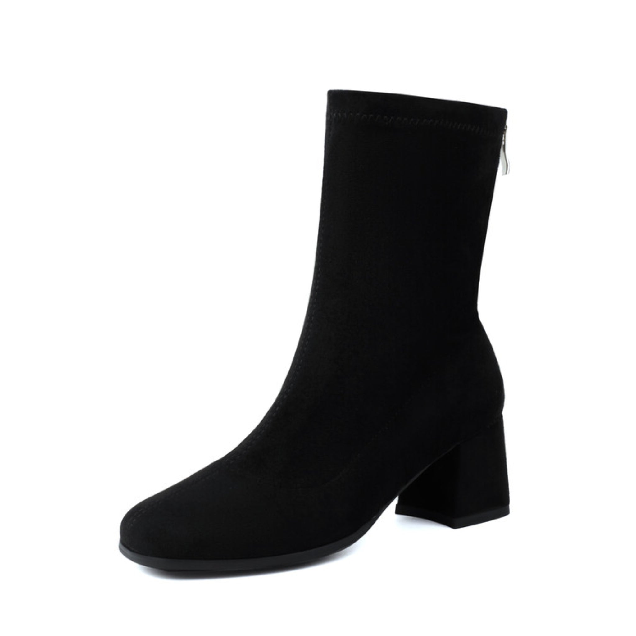 Classic Black Block Heel Ankle Boots for Women