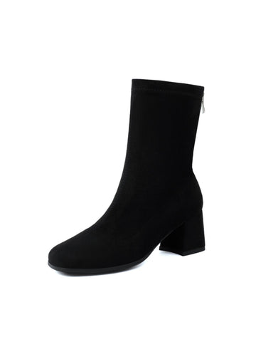 Classic Black Block Heel Ankle Boots for Women