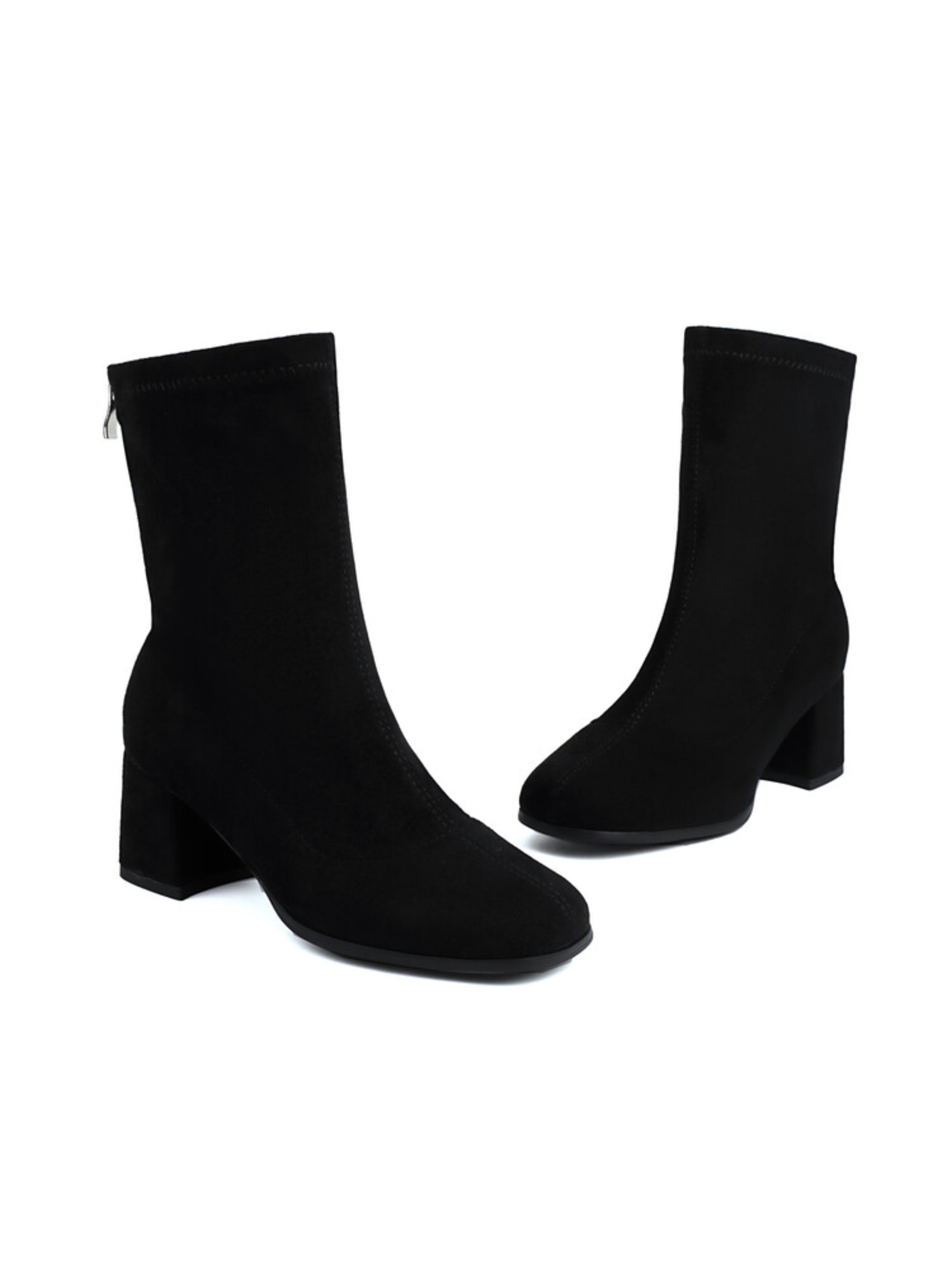 Classic Black Block Heel Ankle Boots for Women