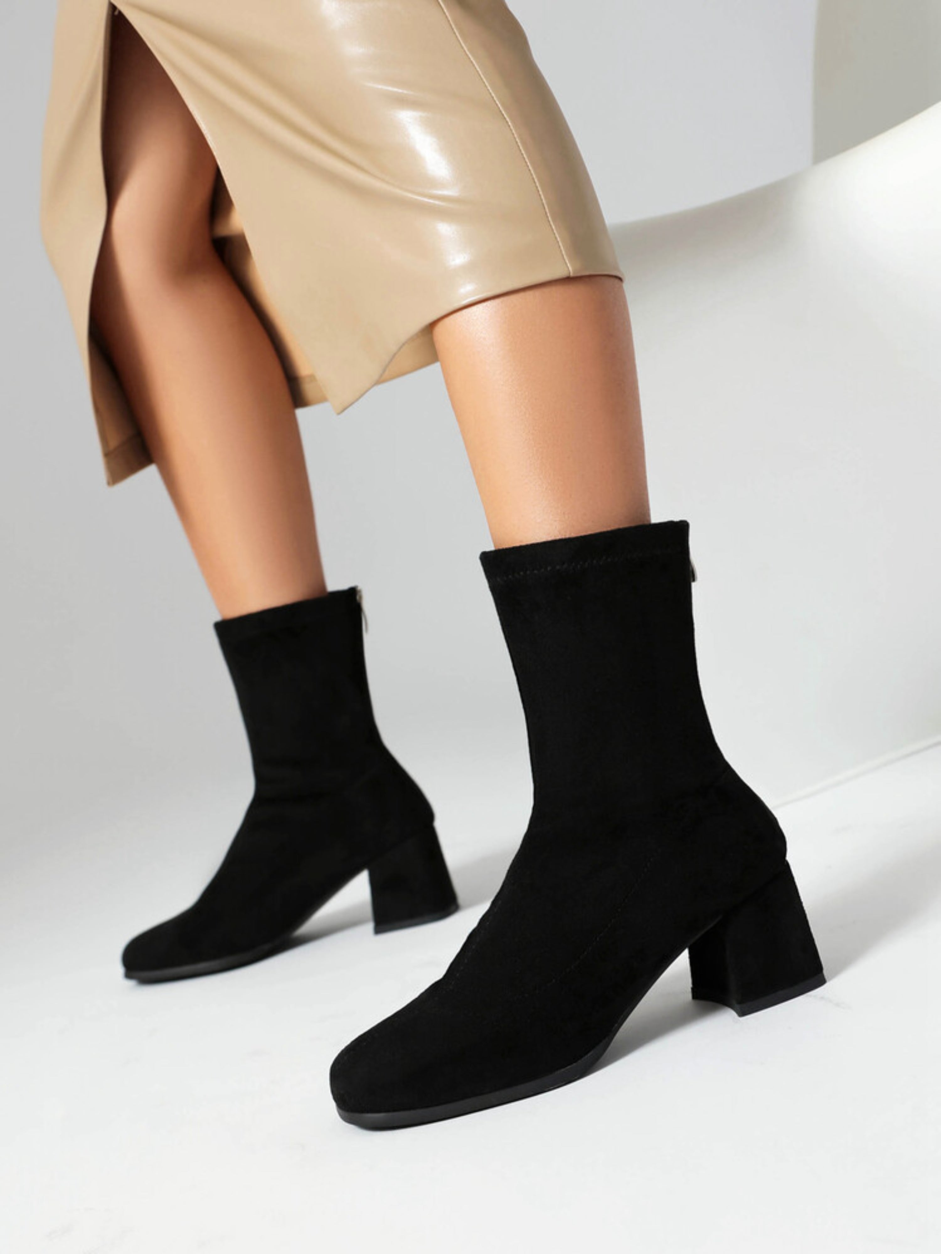 Classic Black Block Heel Ankle Boots for Women