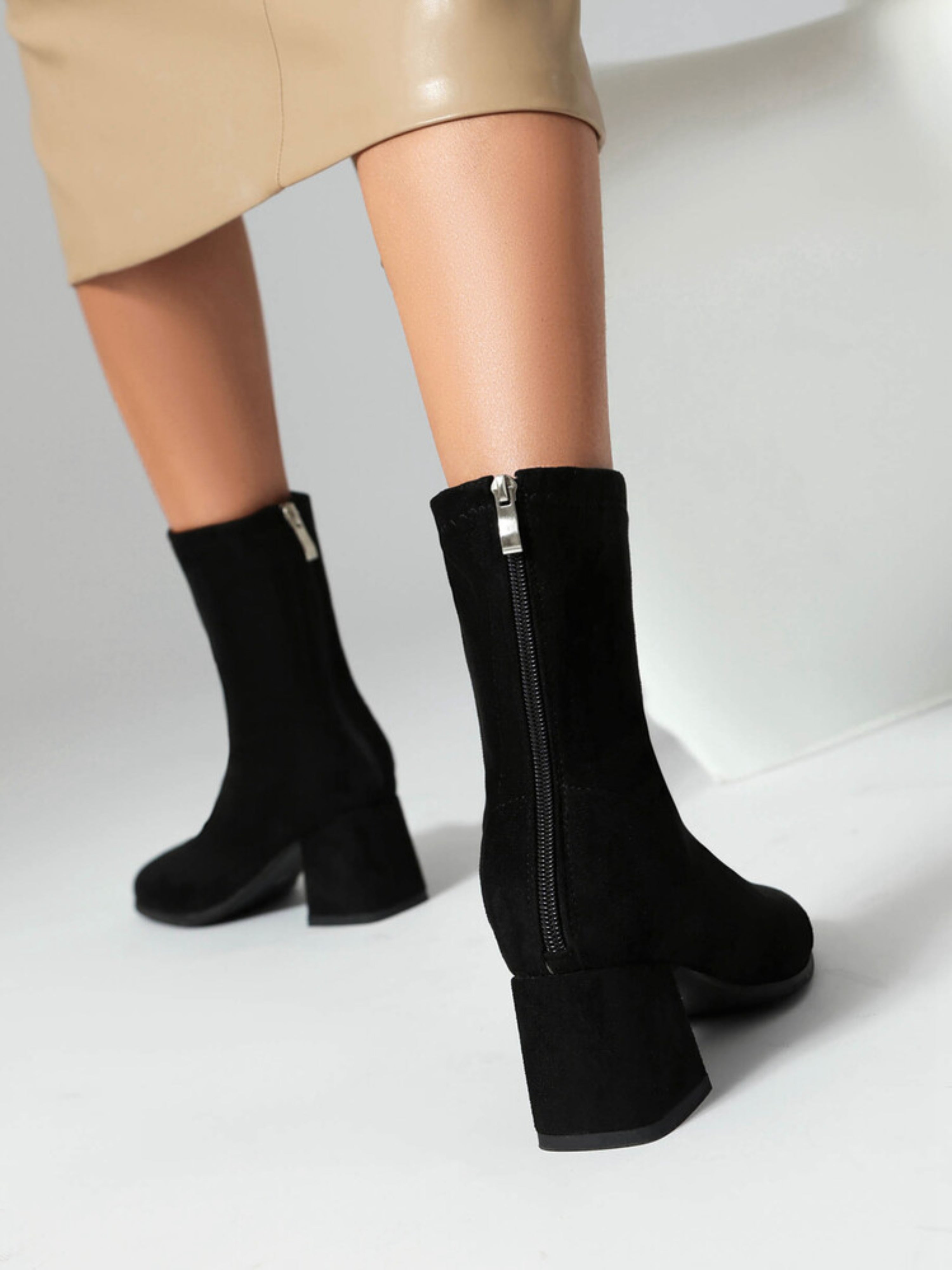 Classic Black Block Heel Ankle Boots for Women