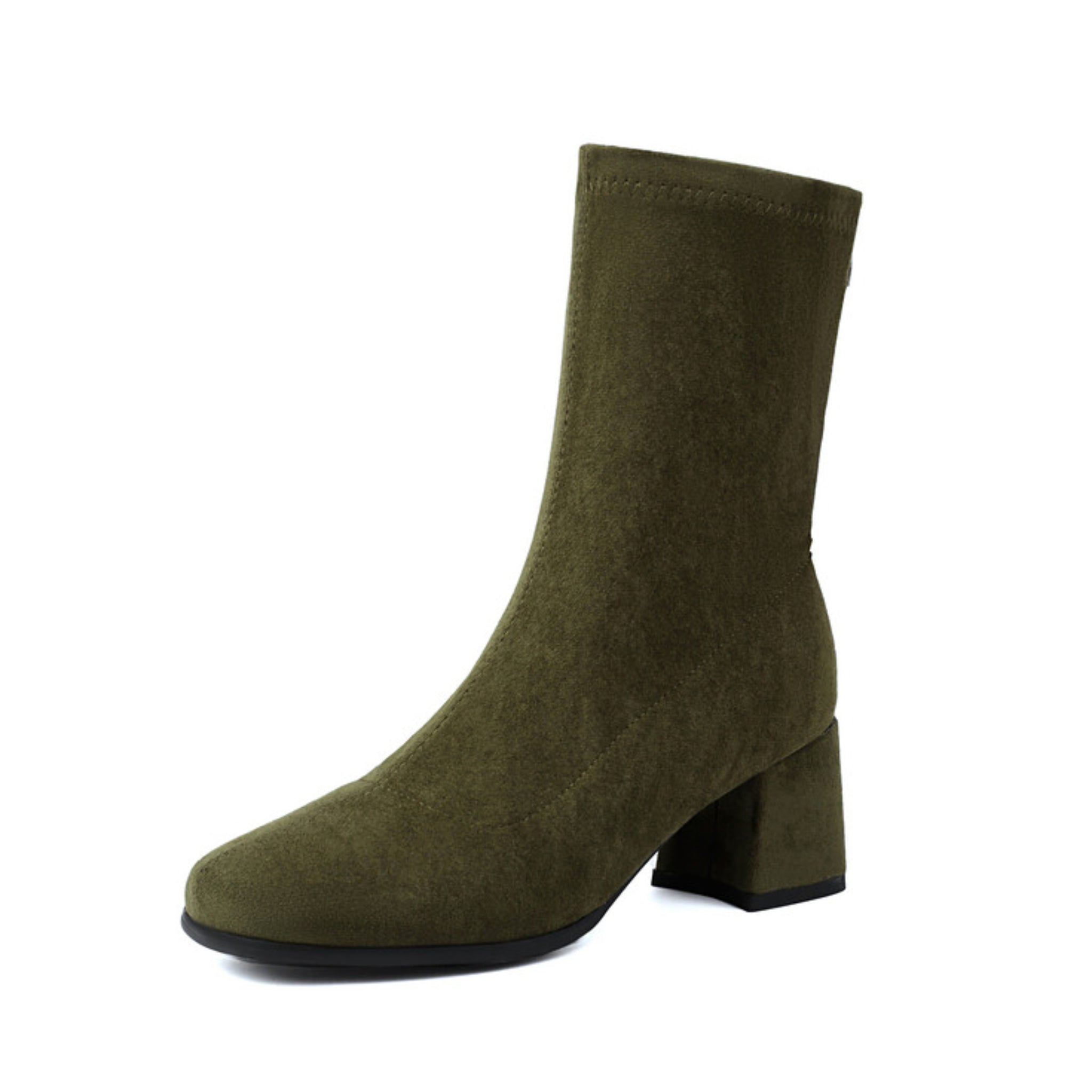Olive Green Round Toe Short Booties for Women