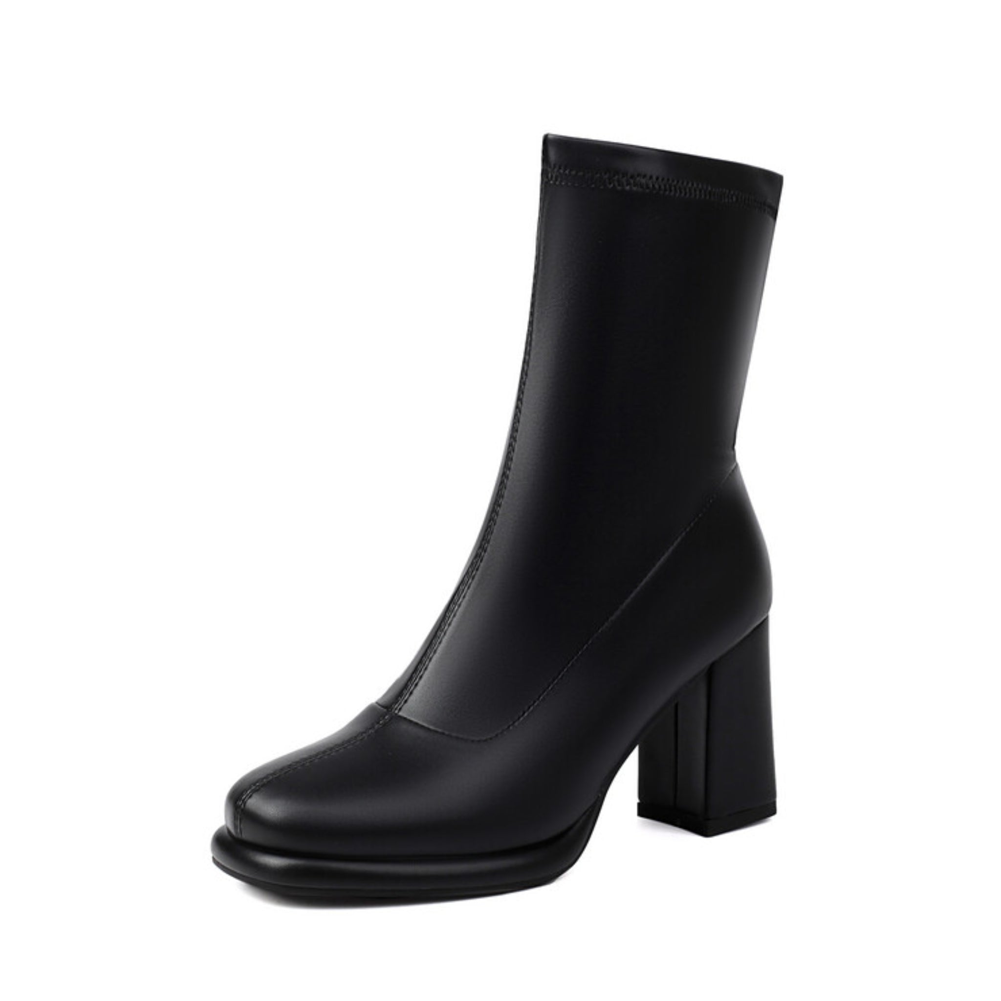 Black Slip-On Plaform Chunky High-Heel Ankle Boots for Women