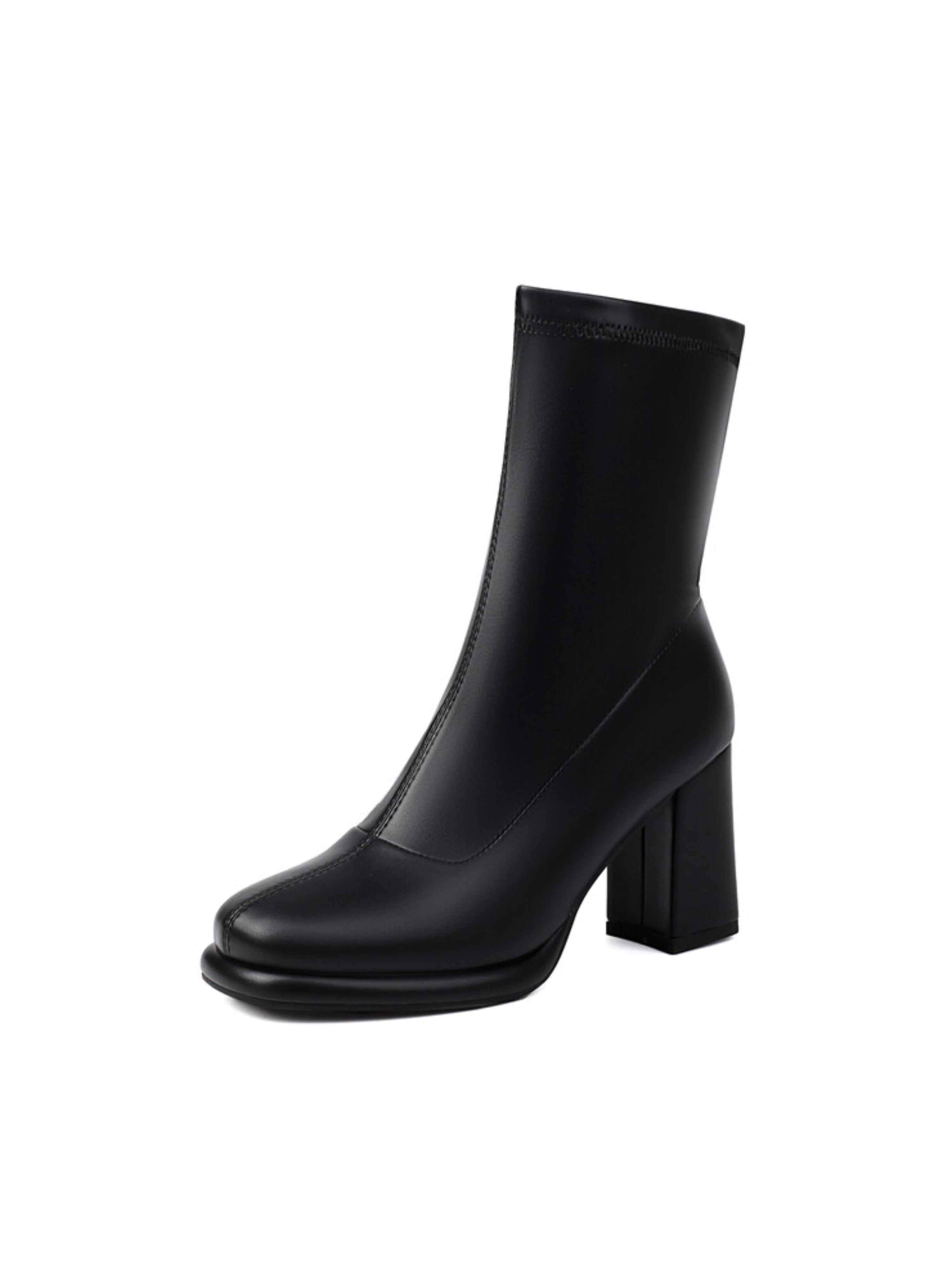 Black Slip-On Plaform Chunky High-Heel Ankle Boots for Women
