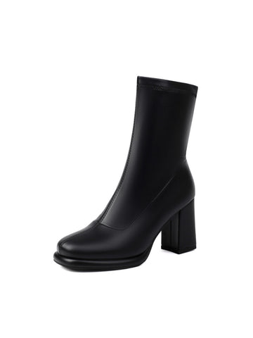 Black Slip-On Plaform Chunky High-Heel Ankle Boots for Women