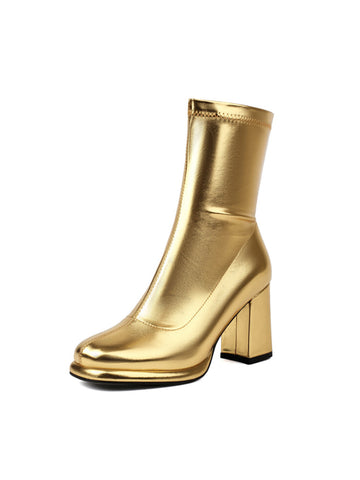 Gold Square Toe Heeled Ankle Boots Women