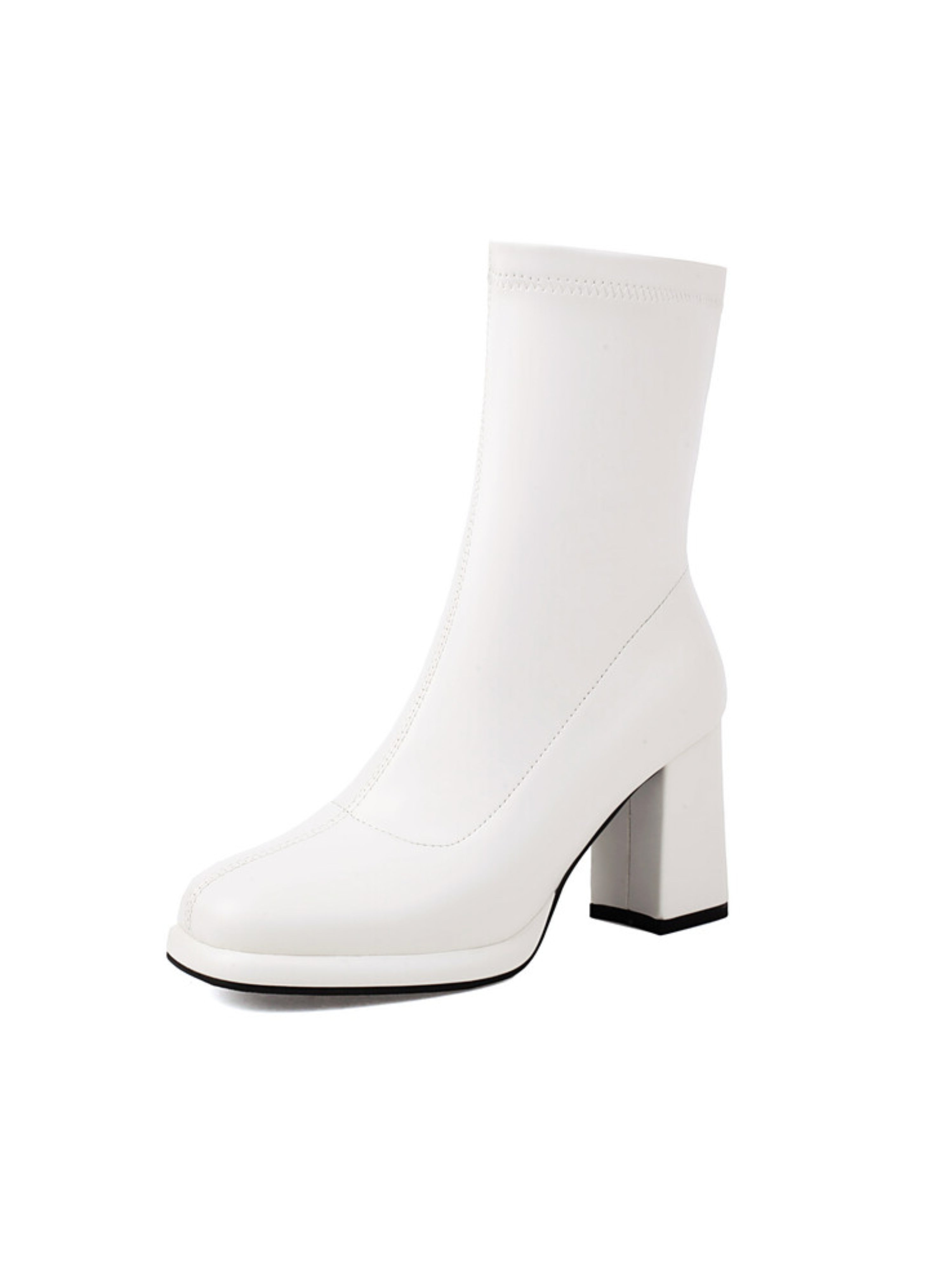 Pure White Square Toe Women's Ankle Boots with Heels