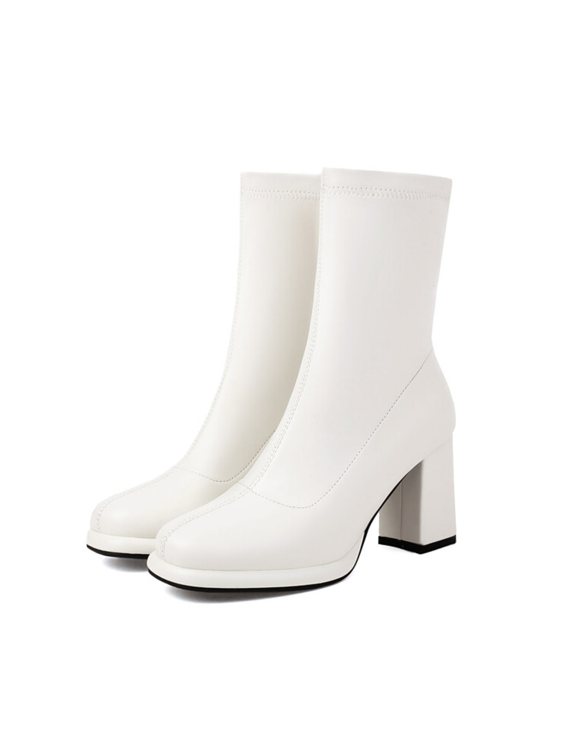 Pure White Square Toe Women's Ankle Boots with Heels
