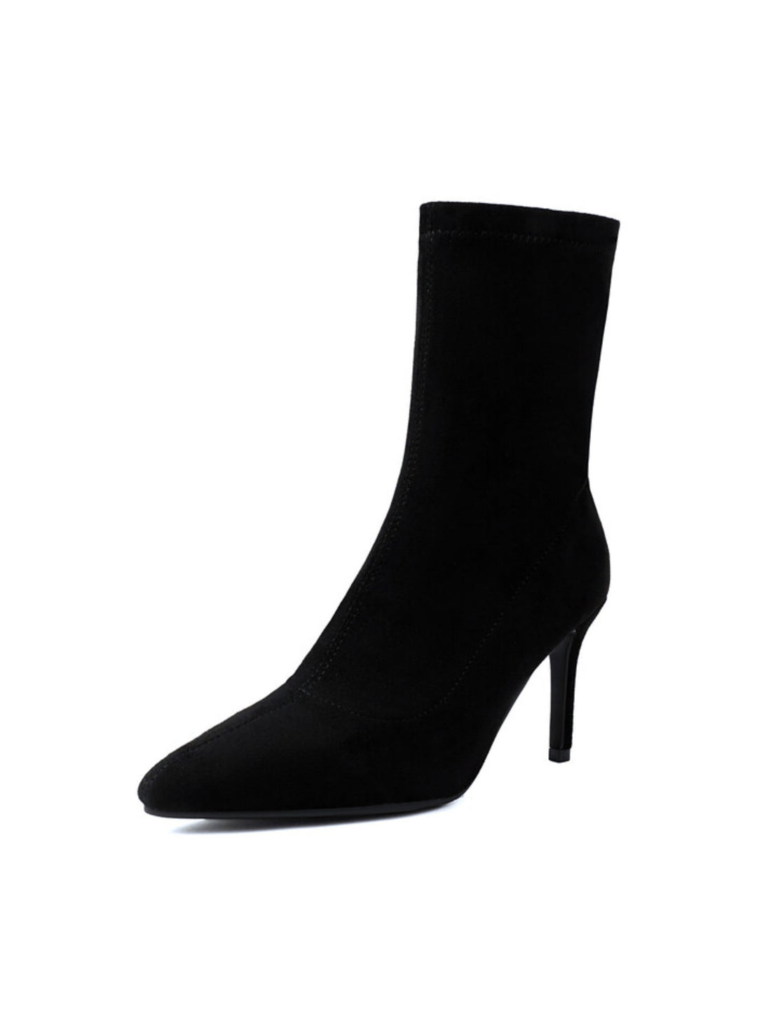 Black Pointed Toe Women's Ankle Sock Boots with Heels