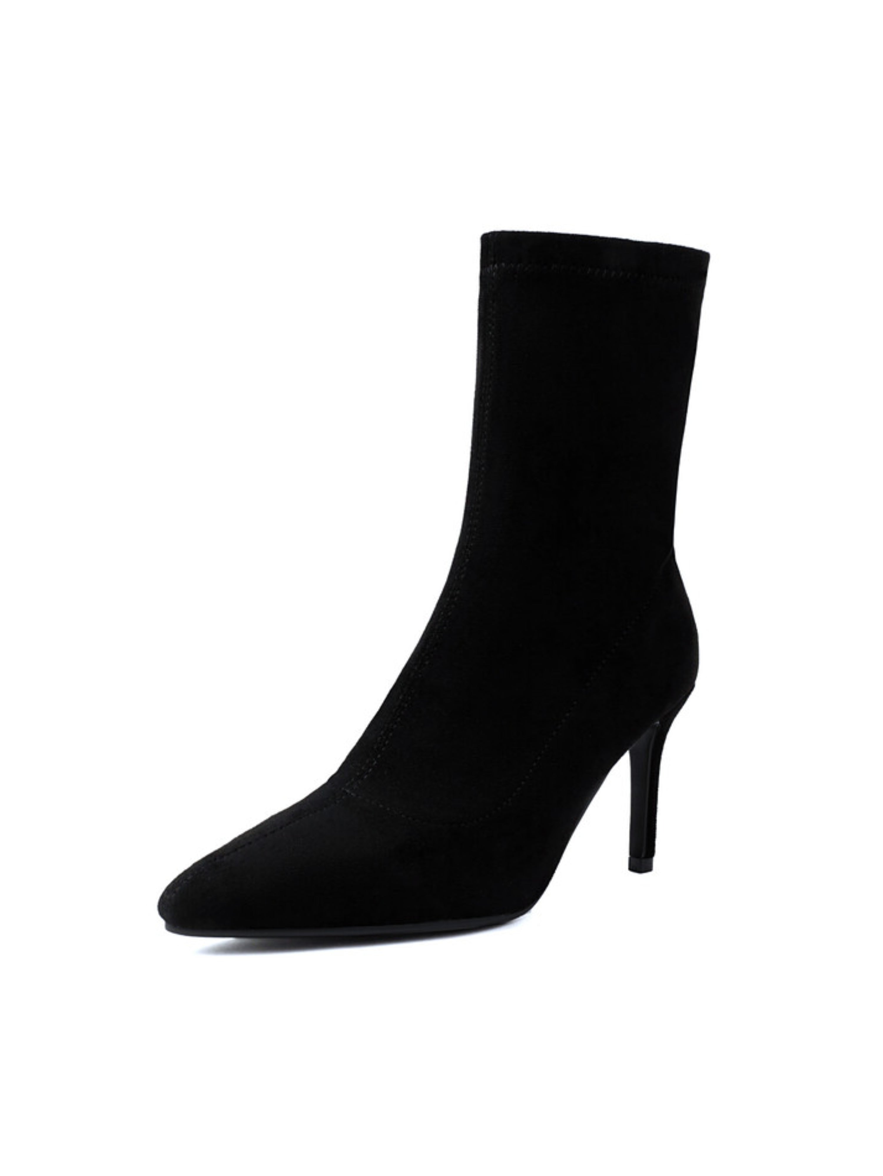 Black Pointed Toe Women's Ankle Sock Boots with Heels